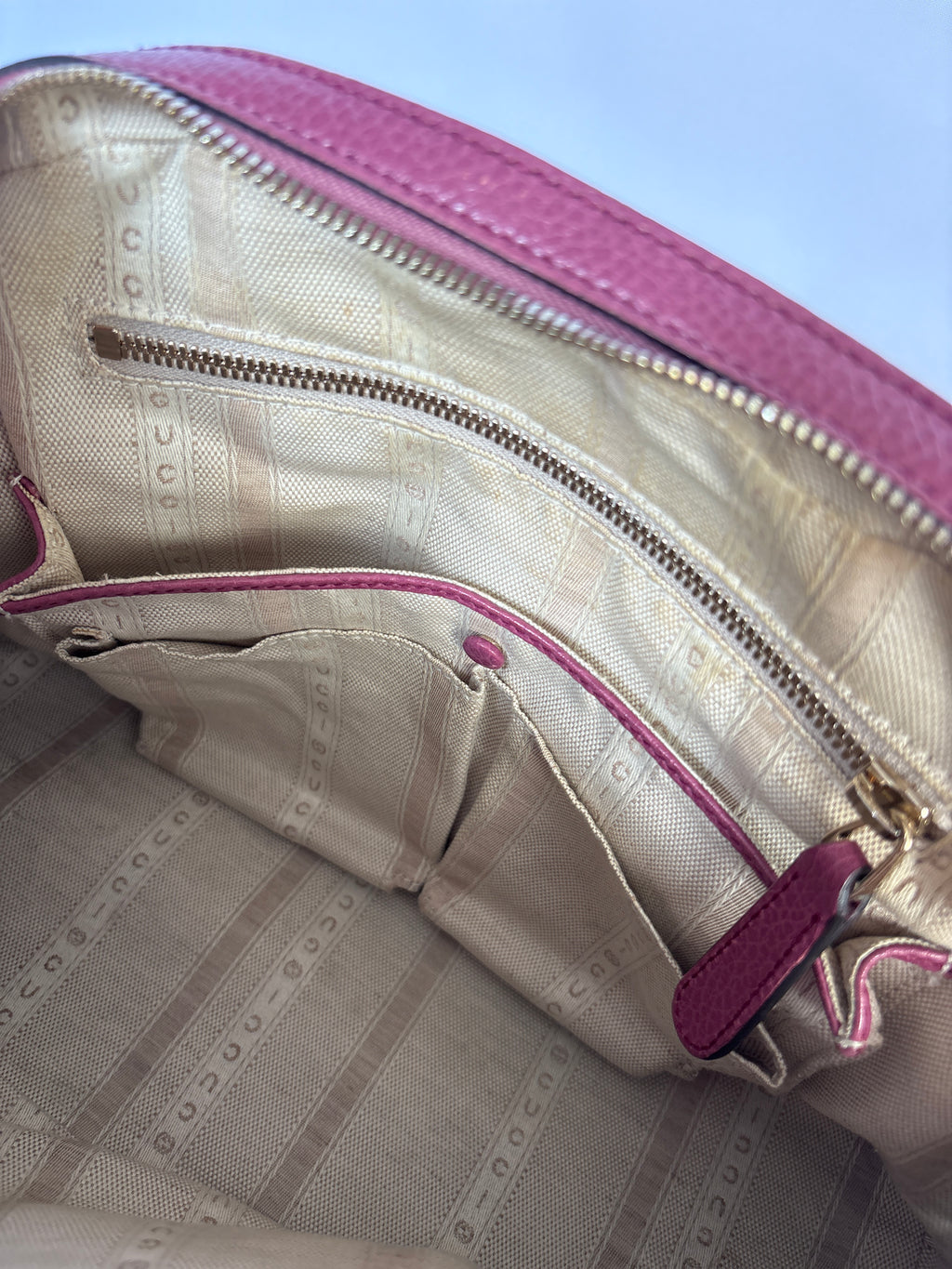 Gucci Lady Dollar Dome tas roze leer vintage designer vakken rits binnenzijde
