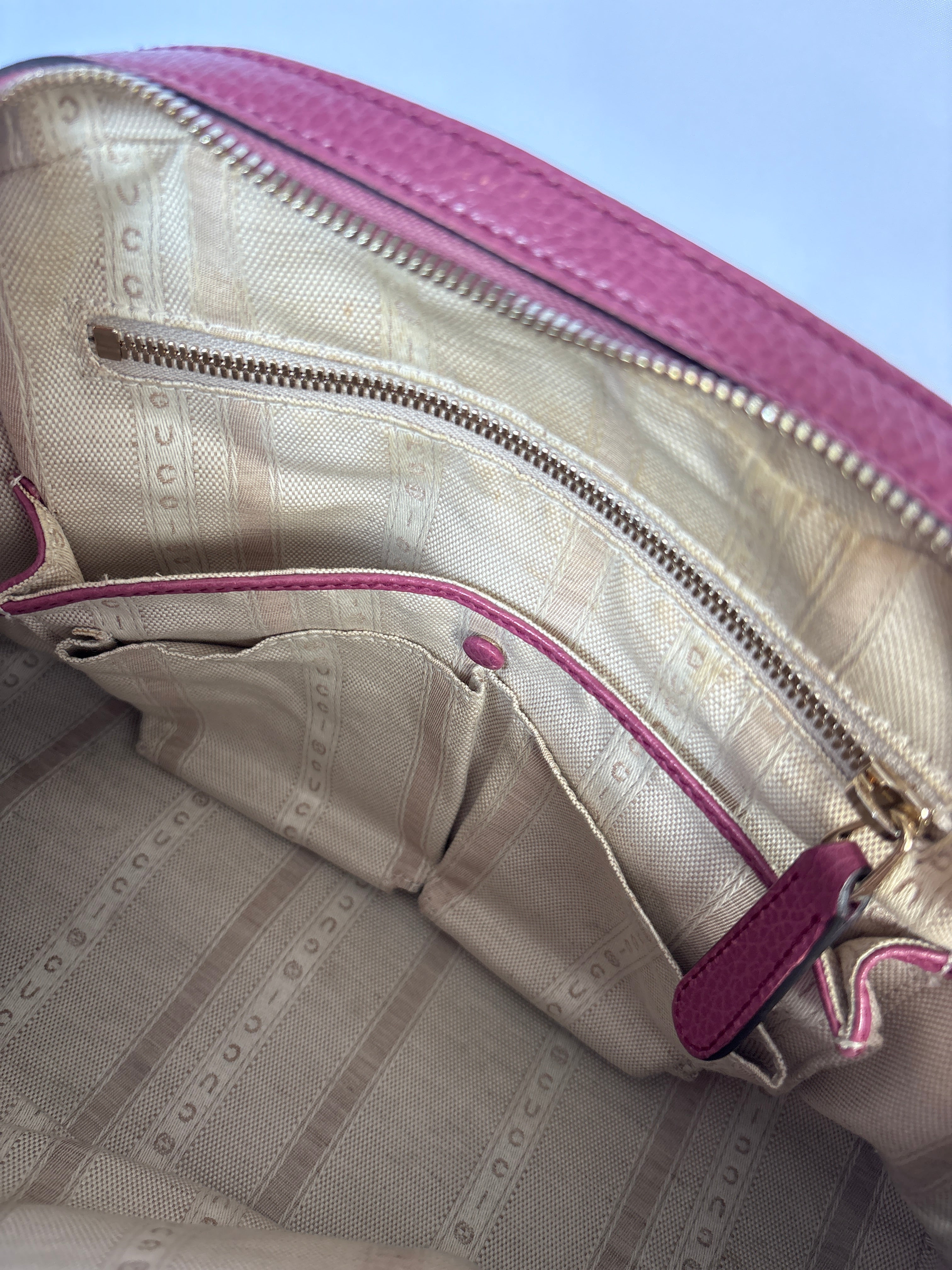 Gucci Lady Dollar Dome tas roze leer vintage designer vakken rits binnenzijde