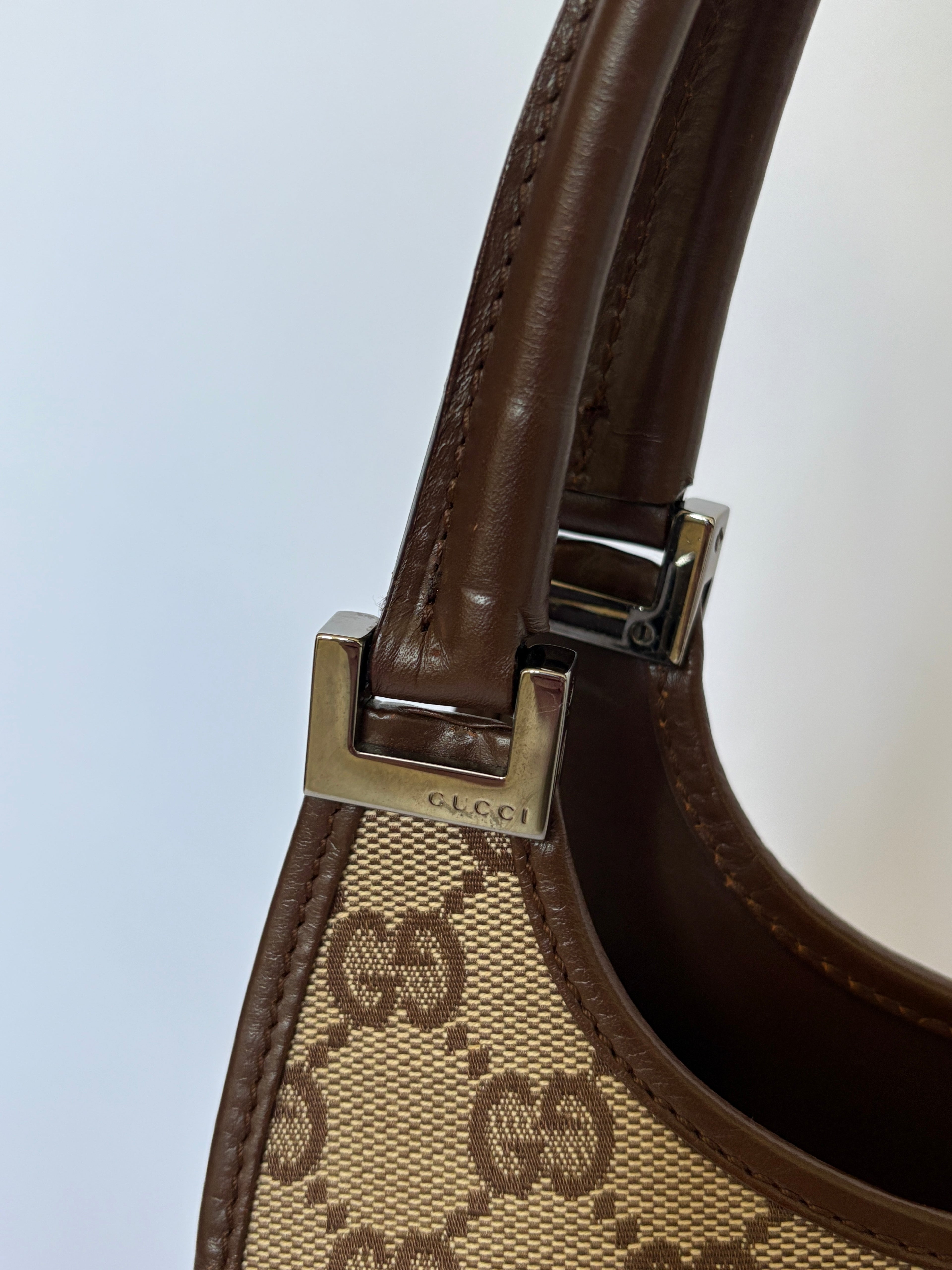 Gucci Jackie Bardot beige canvas handtas hardware