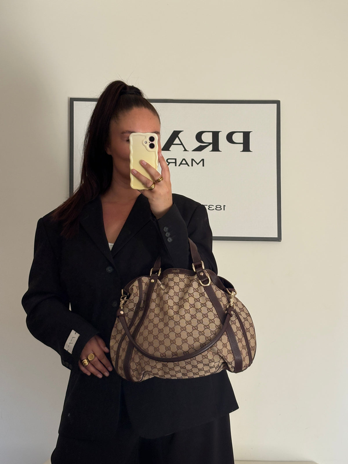 Gucci Convertible Monogram Abbey Hobo Tote