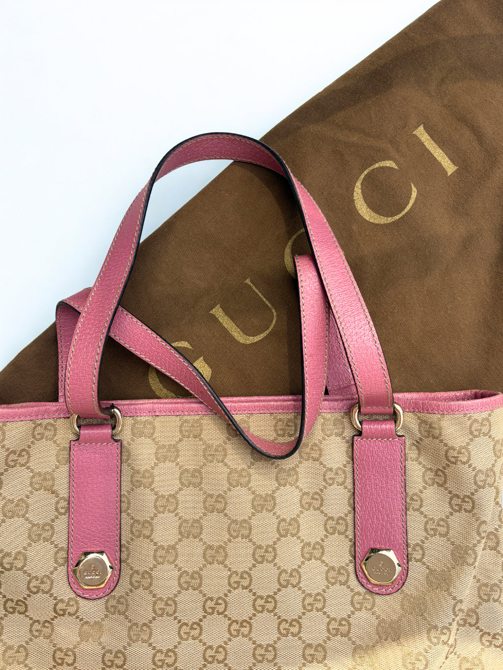 Vintage Gucci Charmy Tote roze, originele dustbag, gouden hardware
