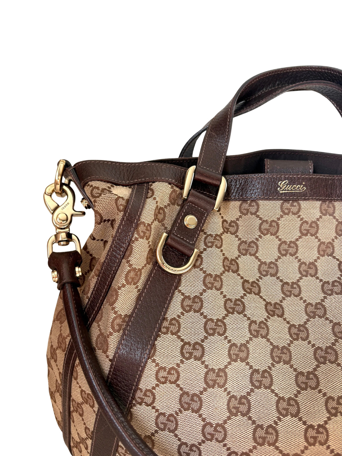 Pre-loved Gucci Abbey Convertible Hobo, Beige monogram canvas, gouden hardware 