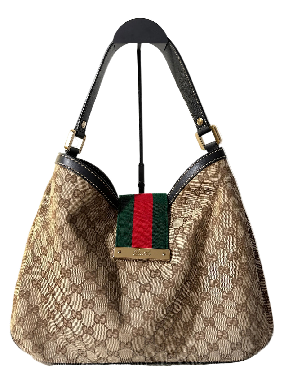 Vintage Gucci GG Canvas New Ladies Web Hobo close up
