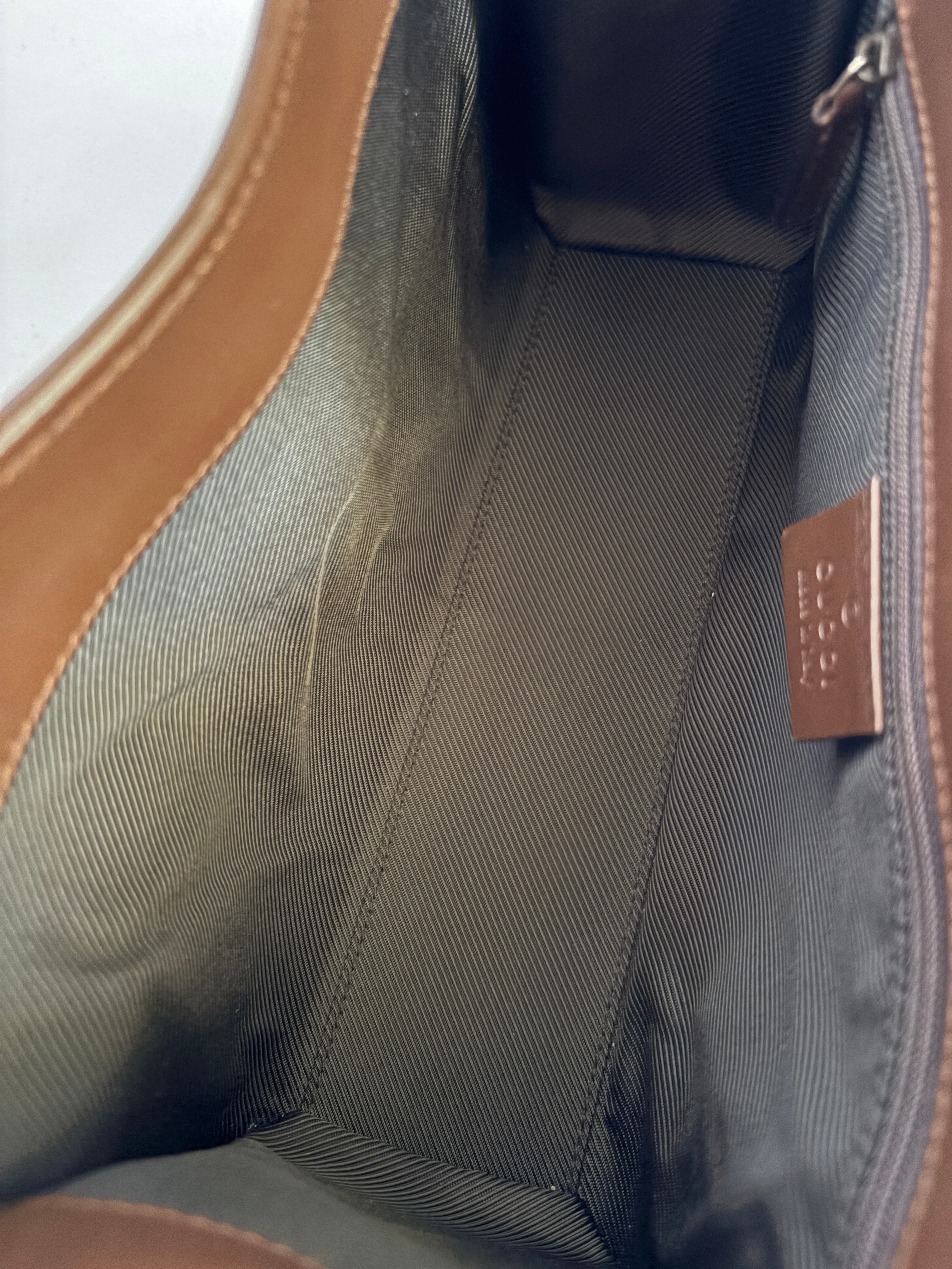 Gucci Jackie Bardot beige canvas handtas binnenzijde