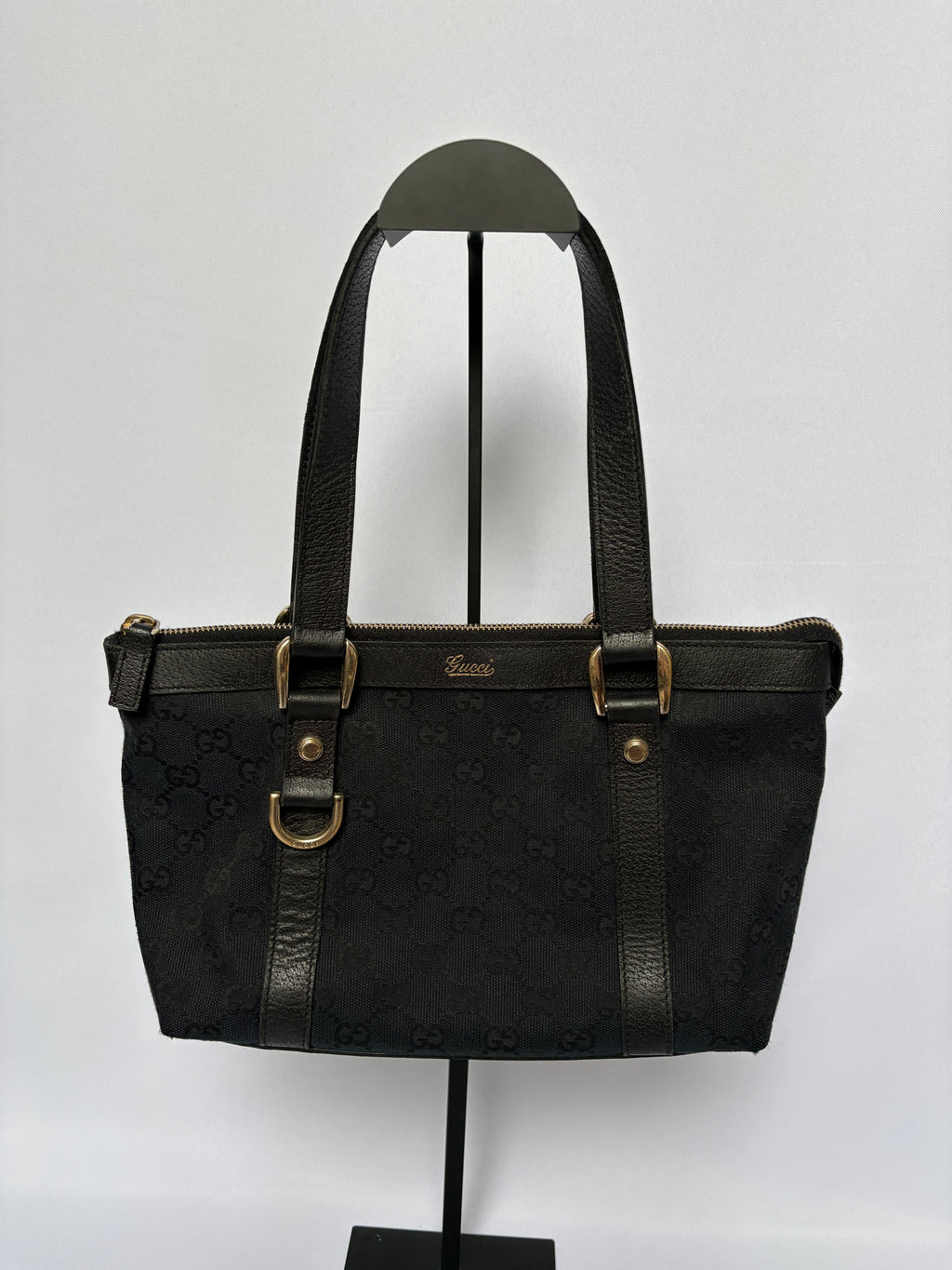 Gucci Abbey Monogram GG canvas vintage tas zwart