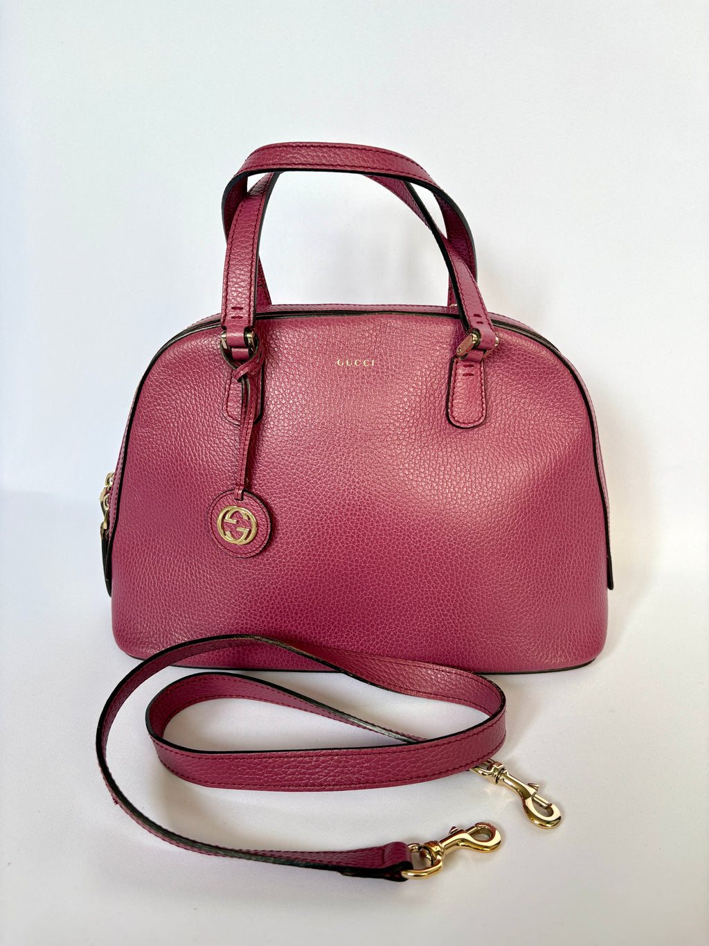 Gucci Lady Dollar Dome tas roze leer vintage designer lange strap