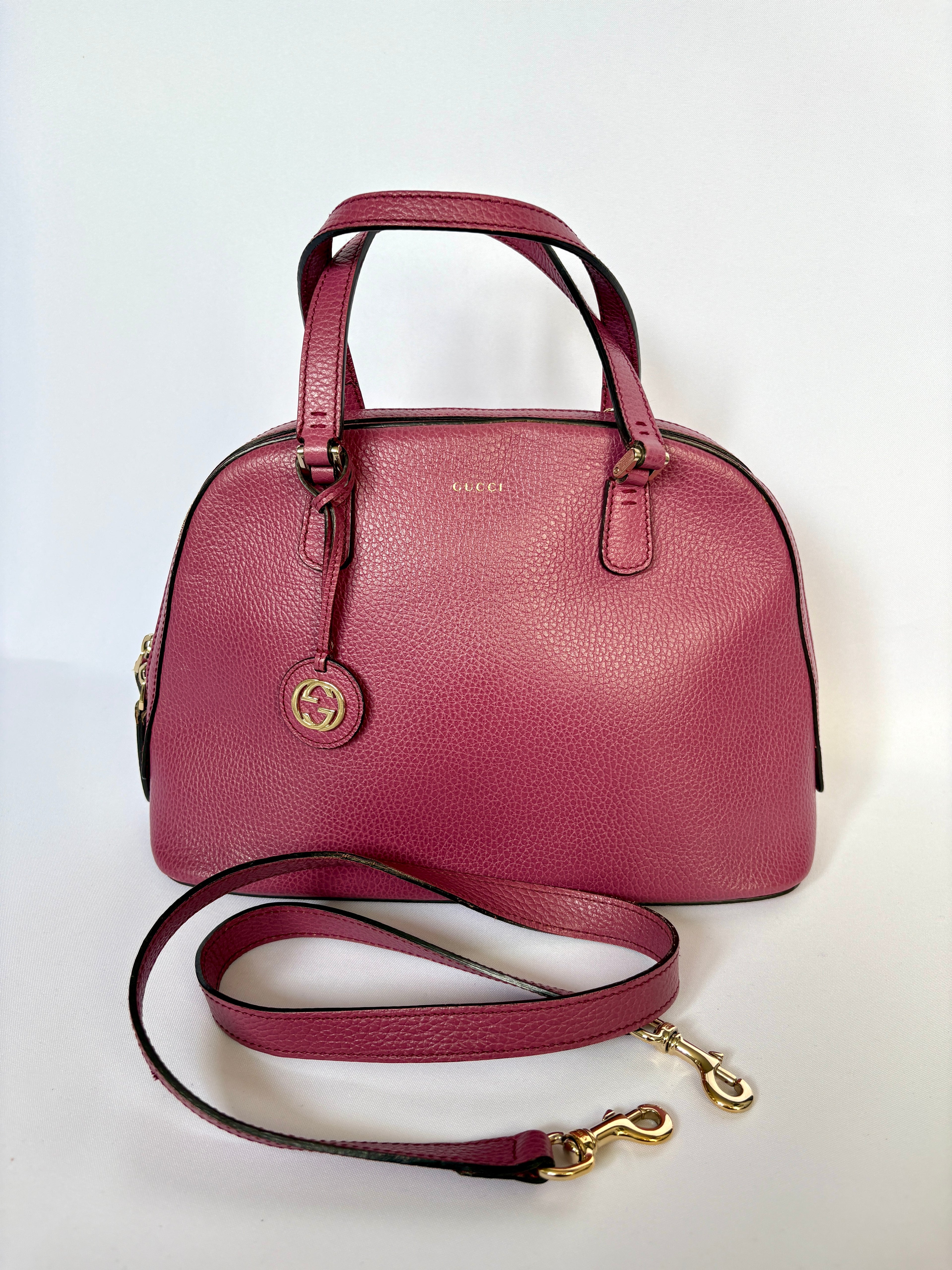 Gucci Lady Dollar Dome tas roze leer vintage designer lange strap