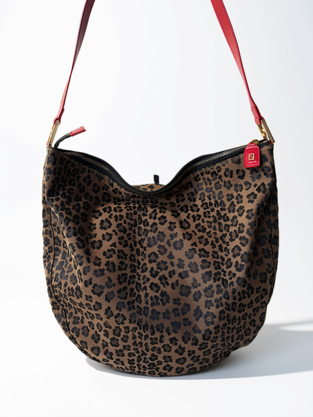 Vintage Fendi Leopard Hobo. Leopard canvas, close up