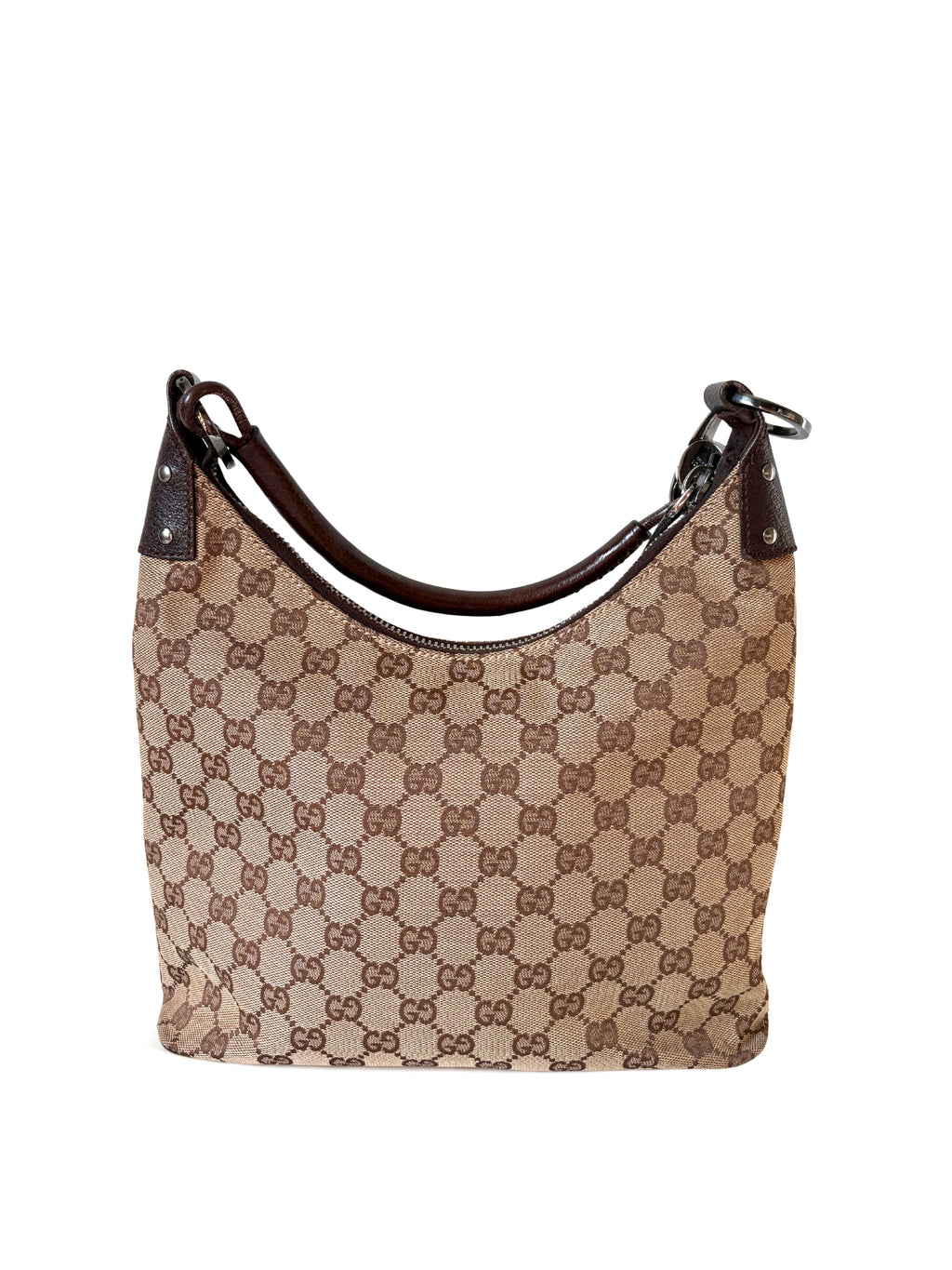 Pre-loved Gucci GG Monogram Lock Hobo tas in beige canvas met bruine leren details en zilveren hardware 