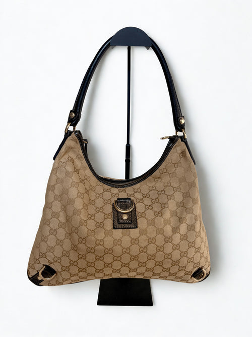 Gucci Abbey D-Ring Canvas Hobo - Vooraanzicht - Trésor de Lou