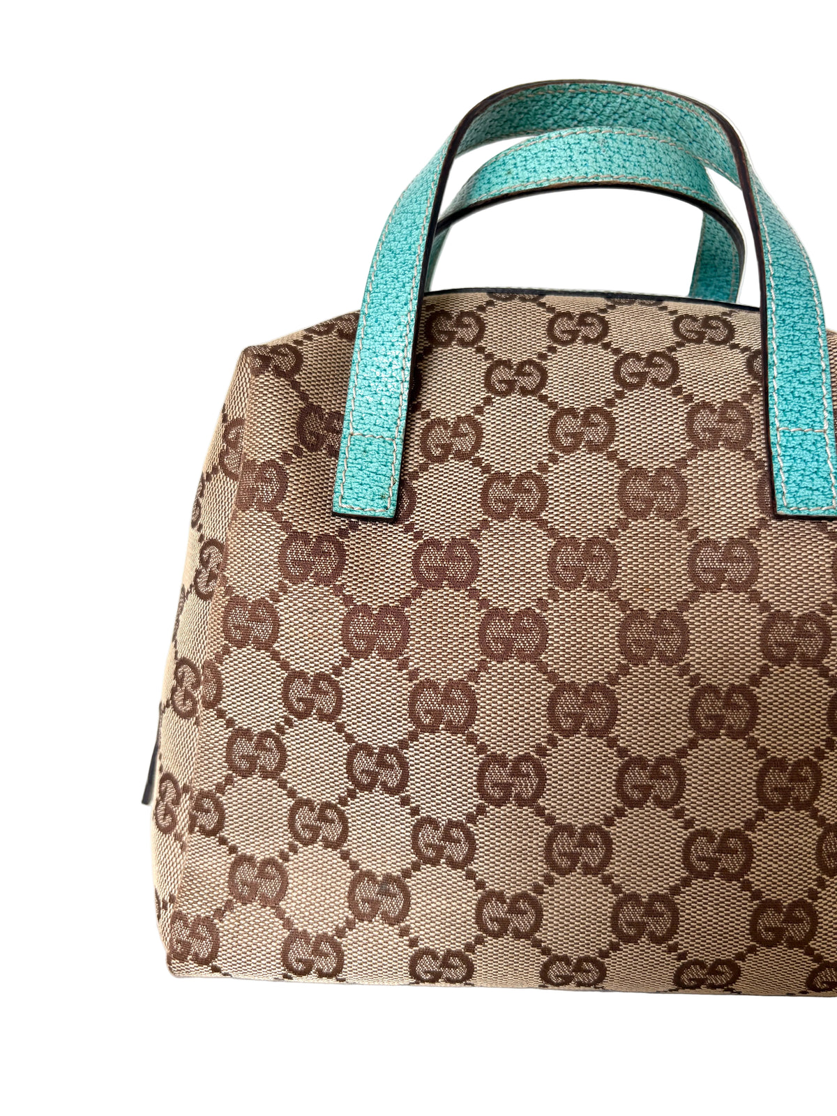 Vintage Gucci Balthus Top Handle Turquoise, beige monogram canvas