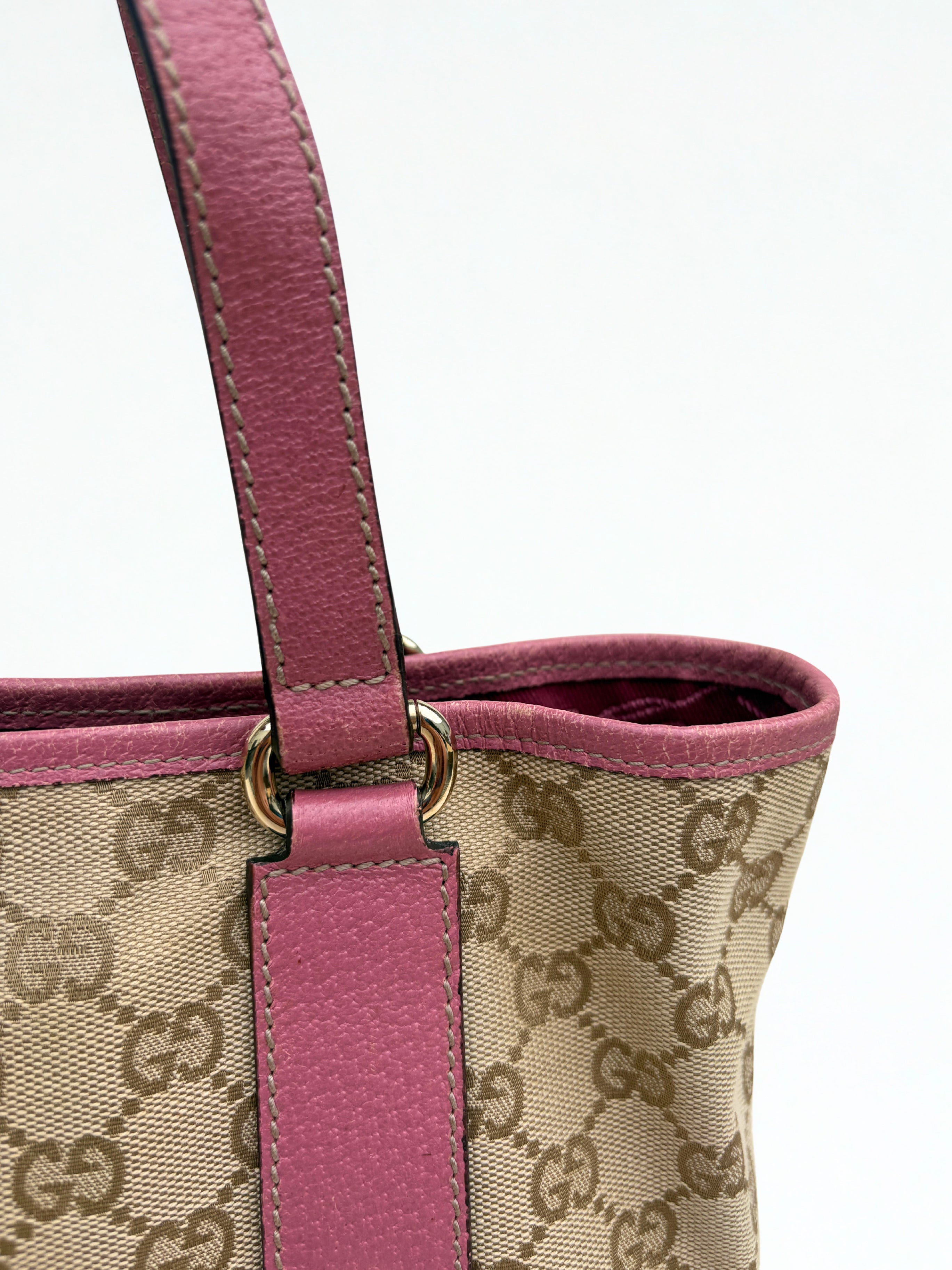 Vintage Gucci Monogram Tote, close up gouden hardware 