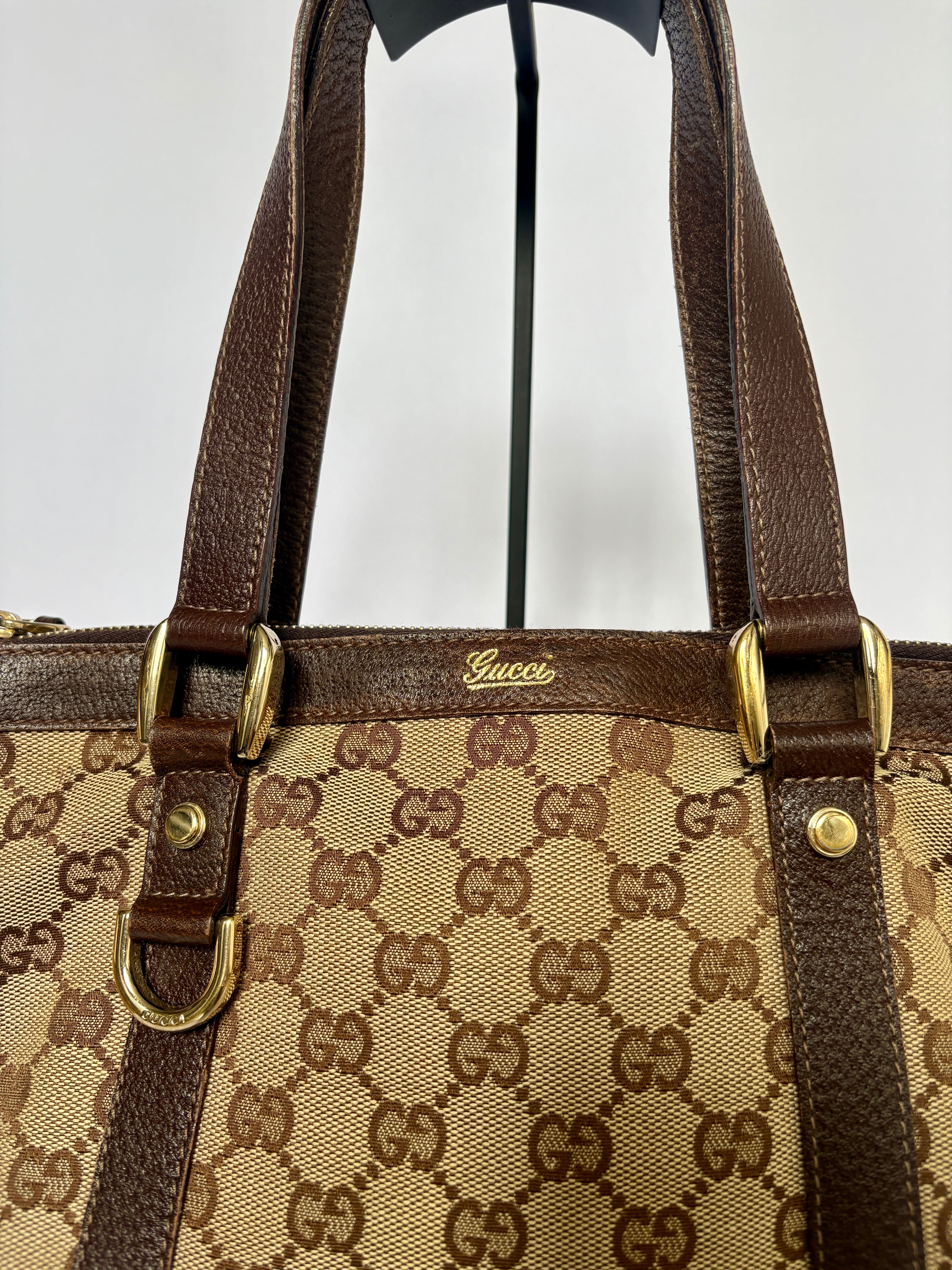 Gucci Abbey Monogram Tote mini beige GG canvas gouden hardware