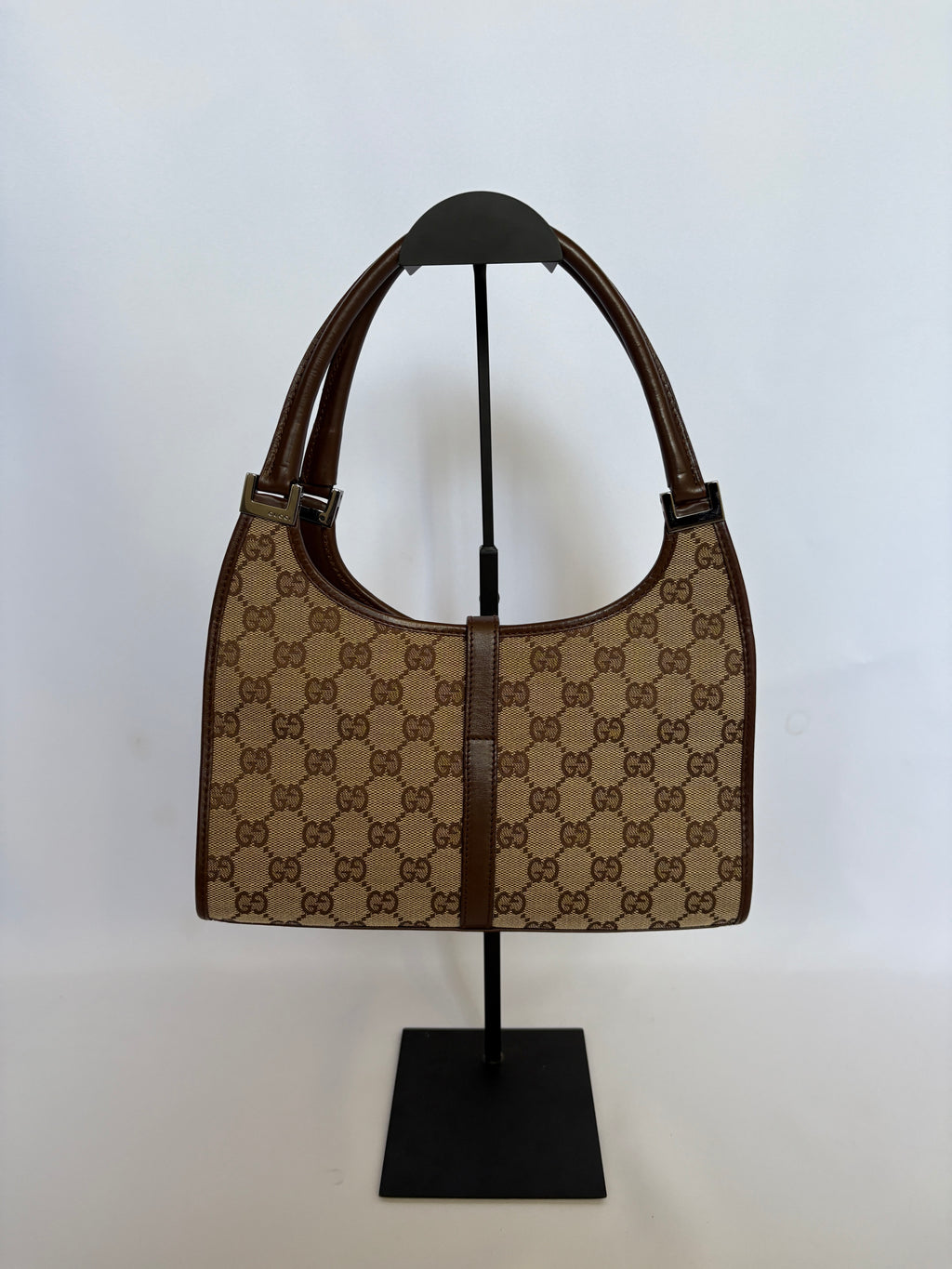 Gucci Jackie Bardot beige canvas handtas achterzijde