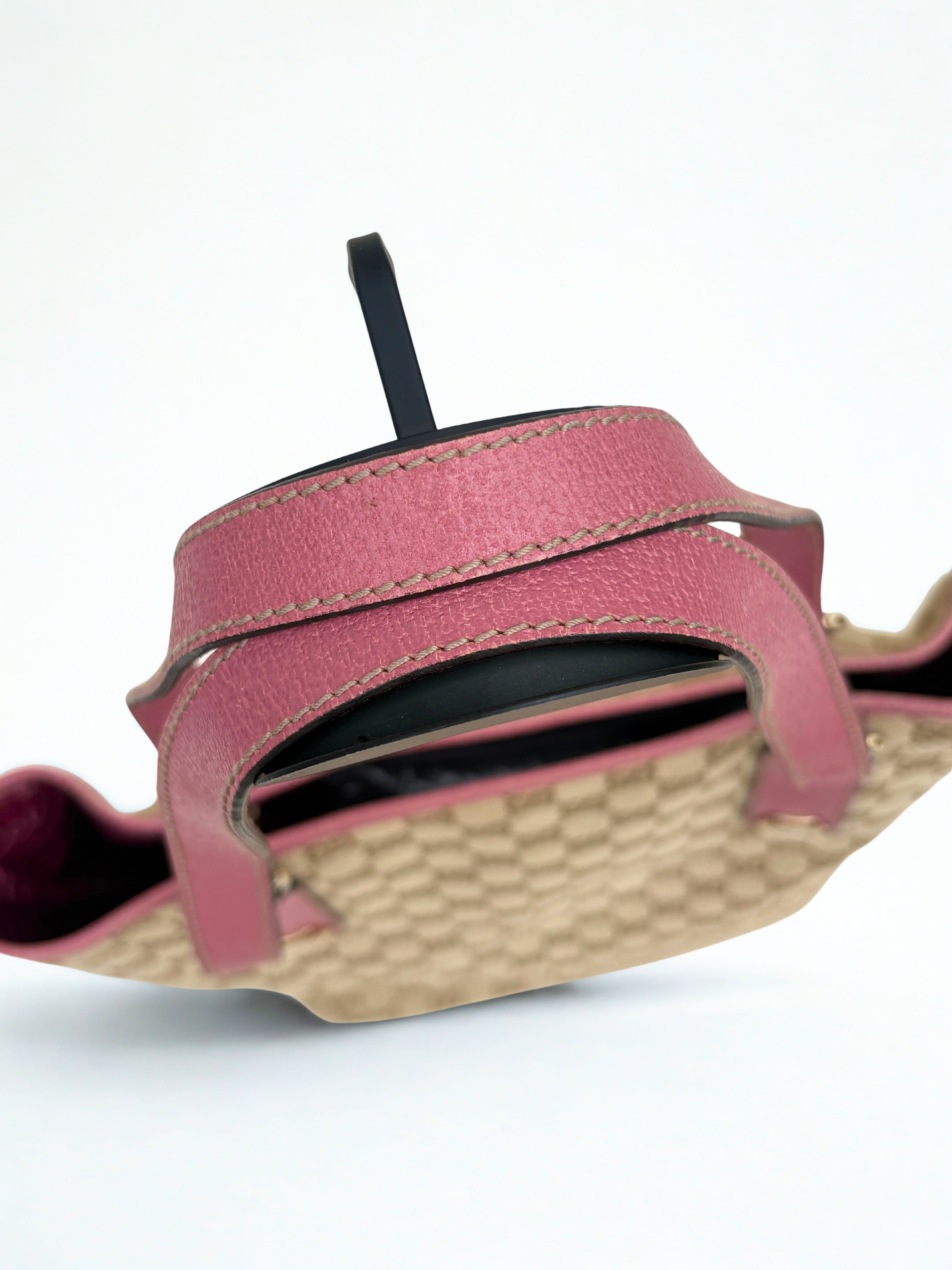 Vintage Gucci Charmy Tote roze, bovenzijde, roze lederen details