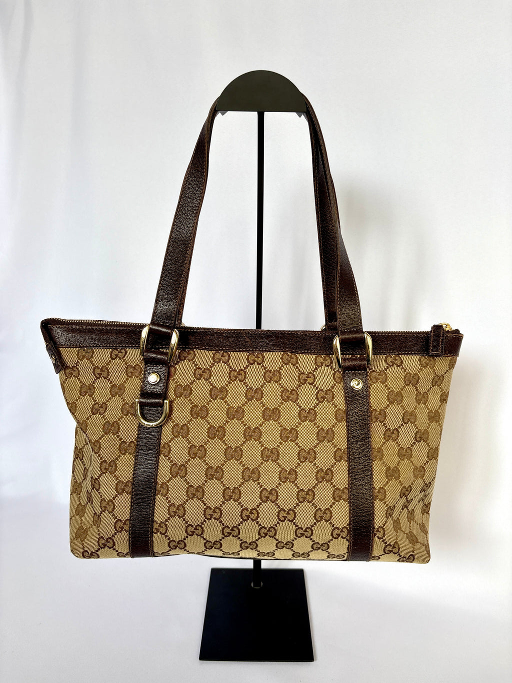 Gucci Abbey Monogram Tote beige GG canvas vintage achterzijde
