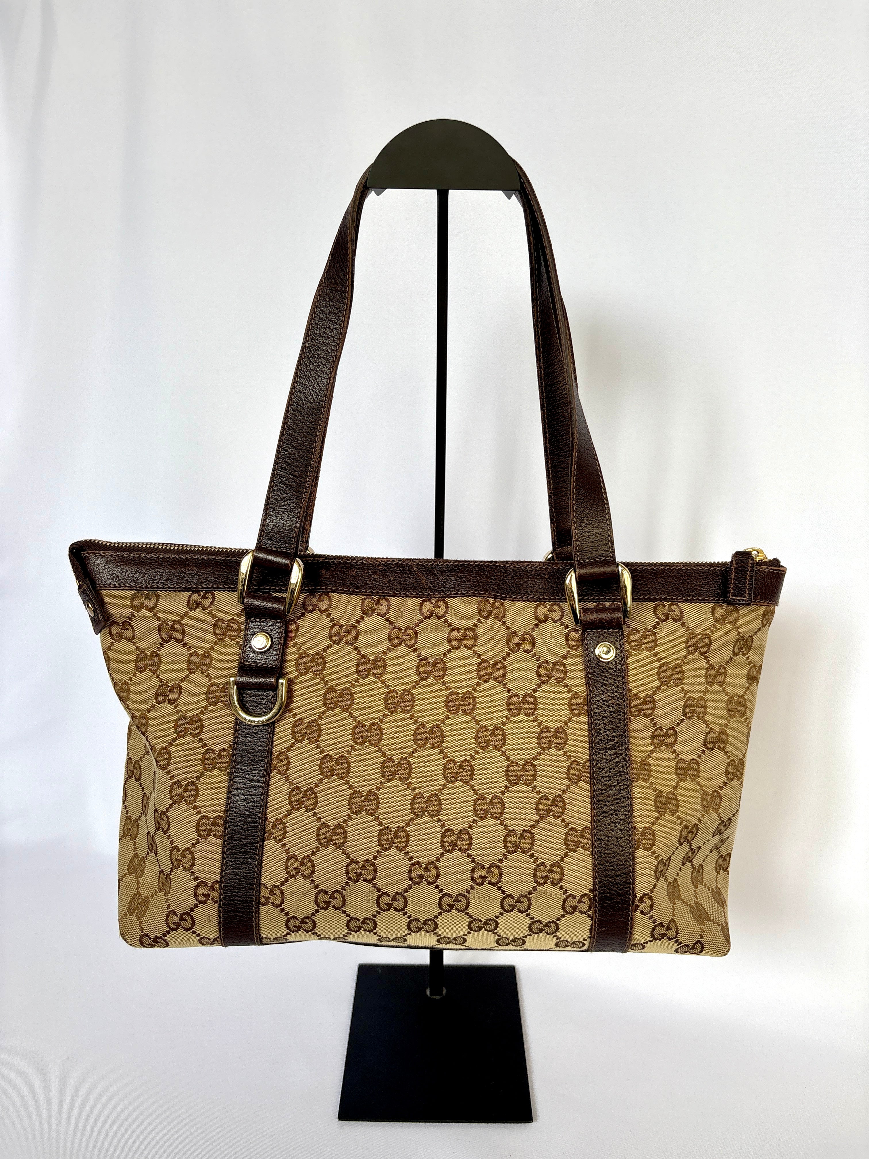 Gucci Abbey Monogram Tote beige GG canvas vintage achterzijde