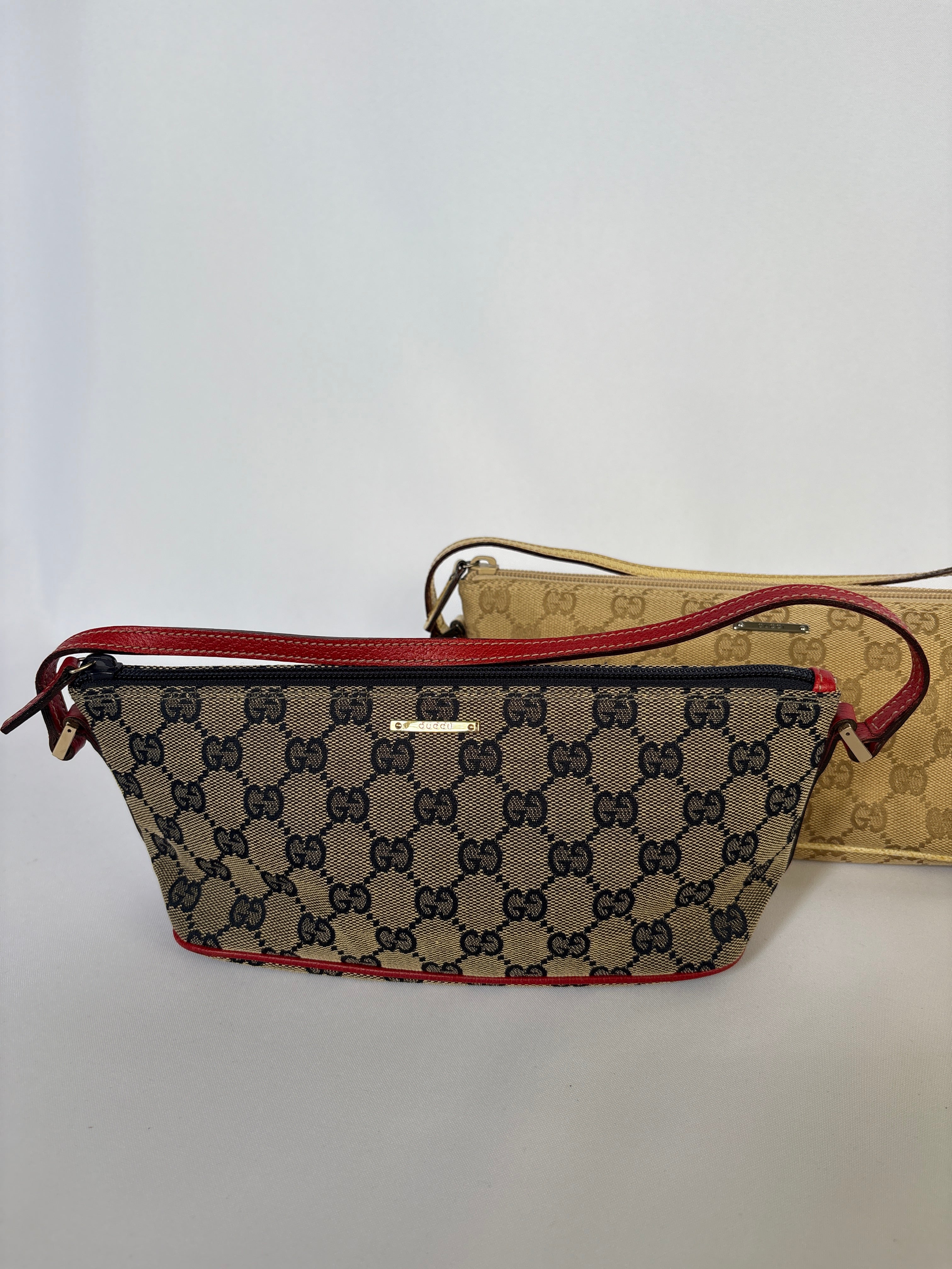 Gucci Pochette Boat Bag navy blauw rood GG canvas