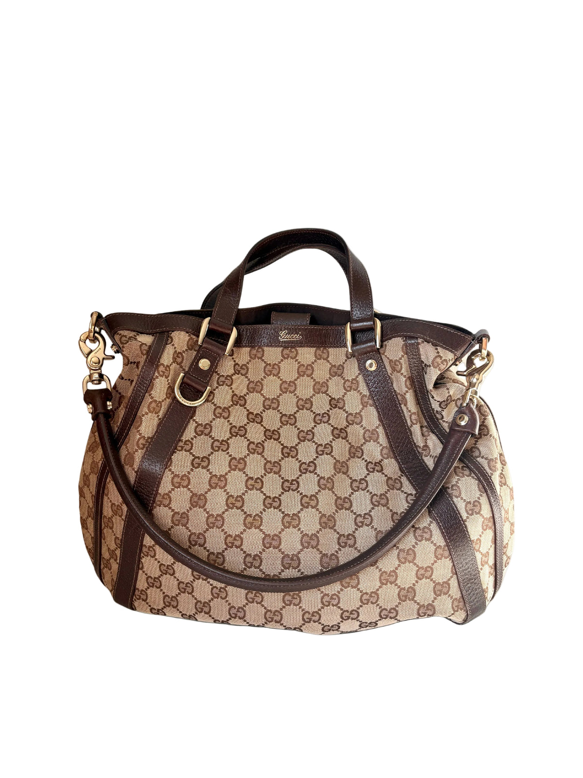 Pre-loved Gucci Abbey Convertible Hobo, Beige monogram canvas, voorzijde