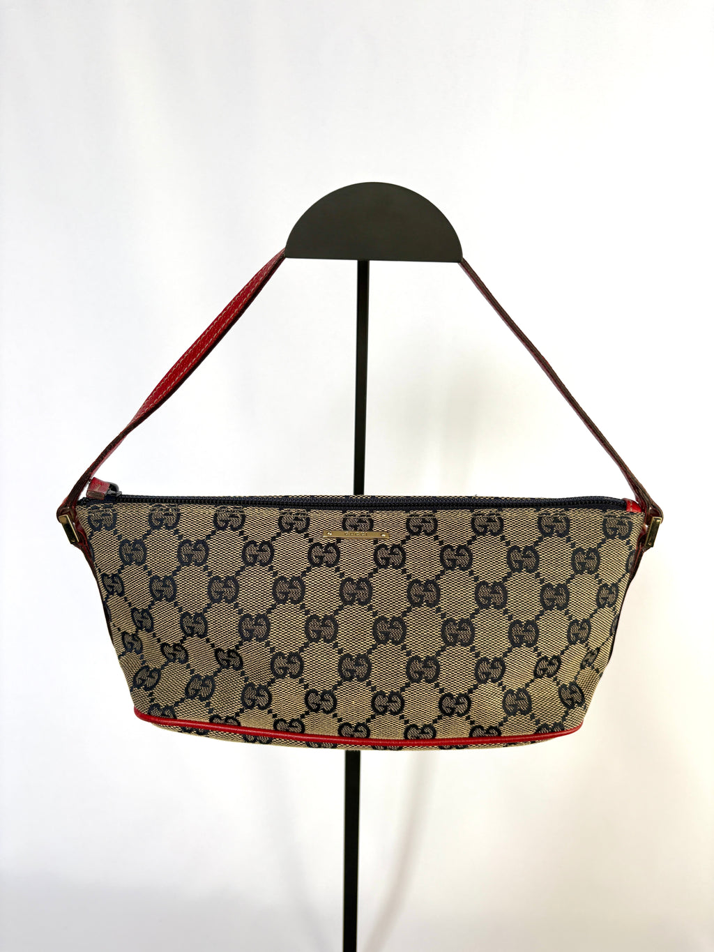 Gucci Pochette Boat Bag navy blauw rood GG canvas