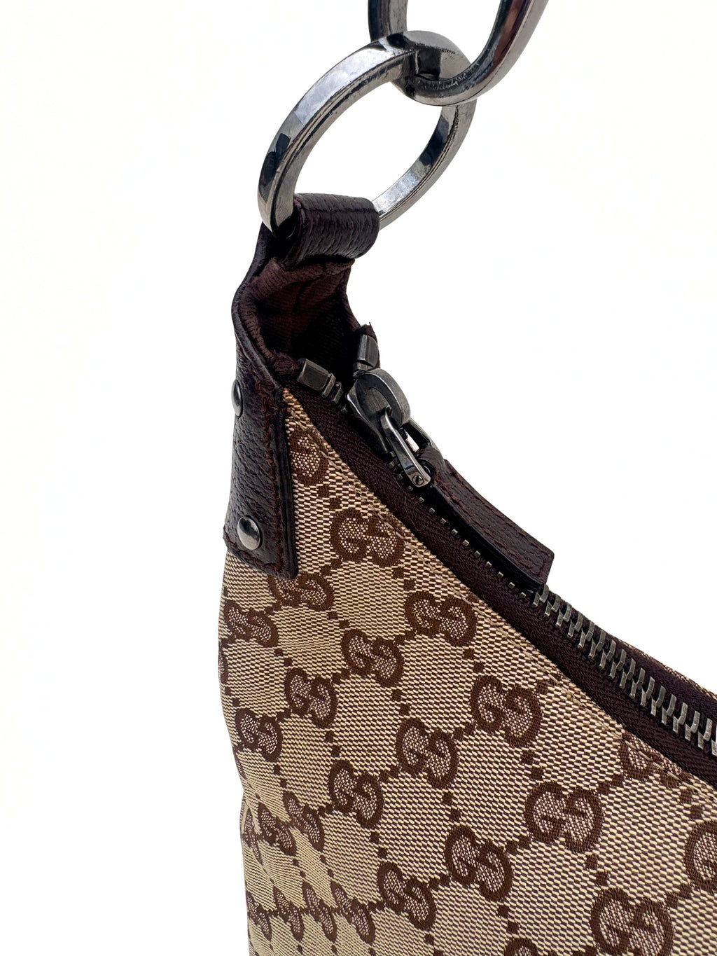 Vintage Gucci Hobo Monogram Canvas Lock tas, authentiek. Trésor de Lou