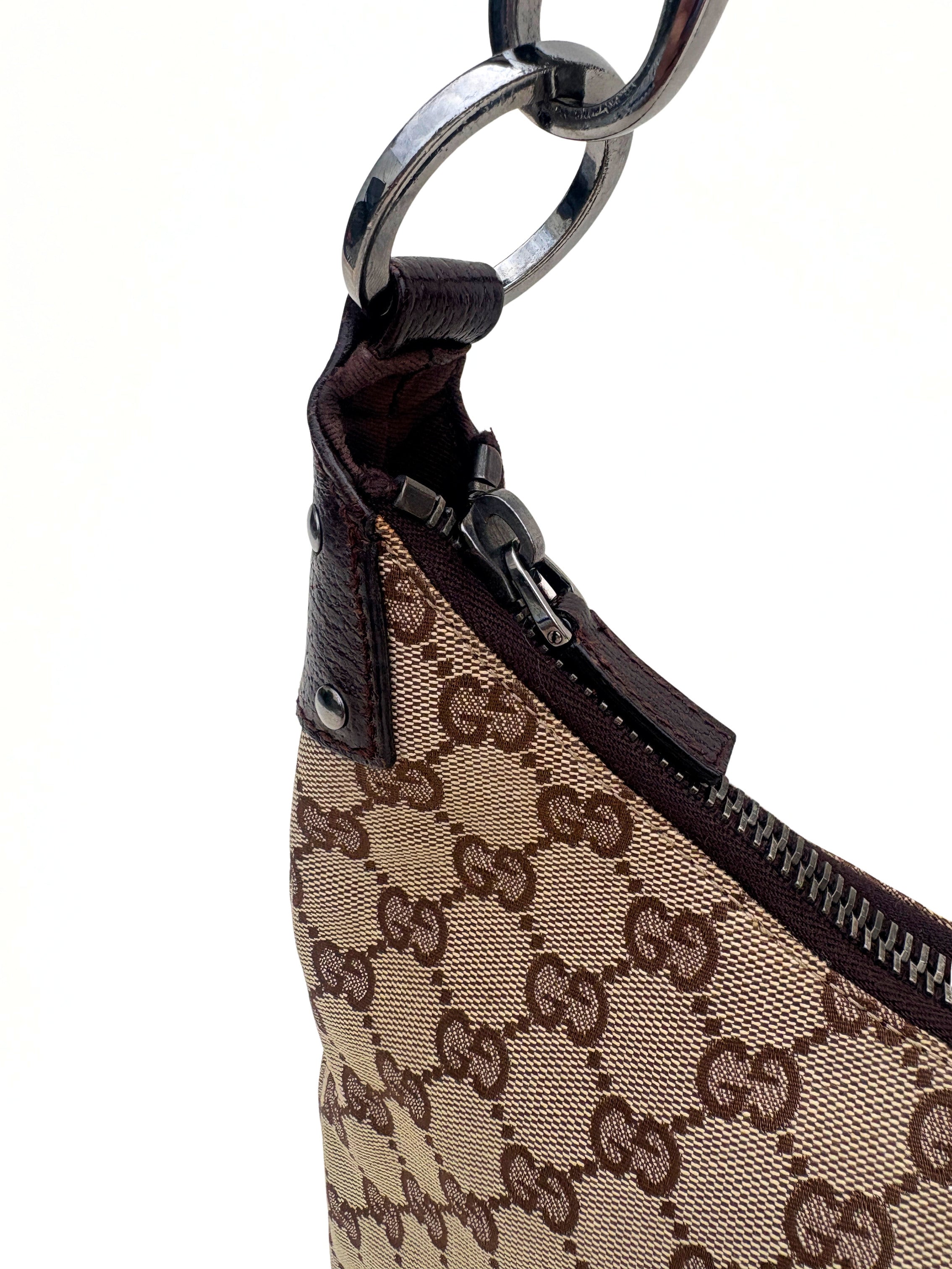 Vintage Gucci Hobo Monogram Canvas Lock tas, authentiek. Trésor de Lou