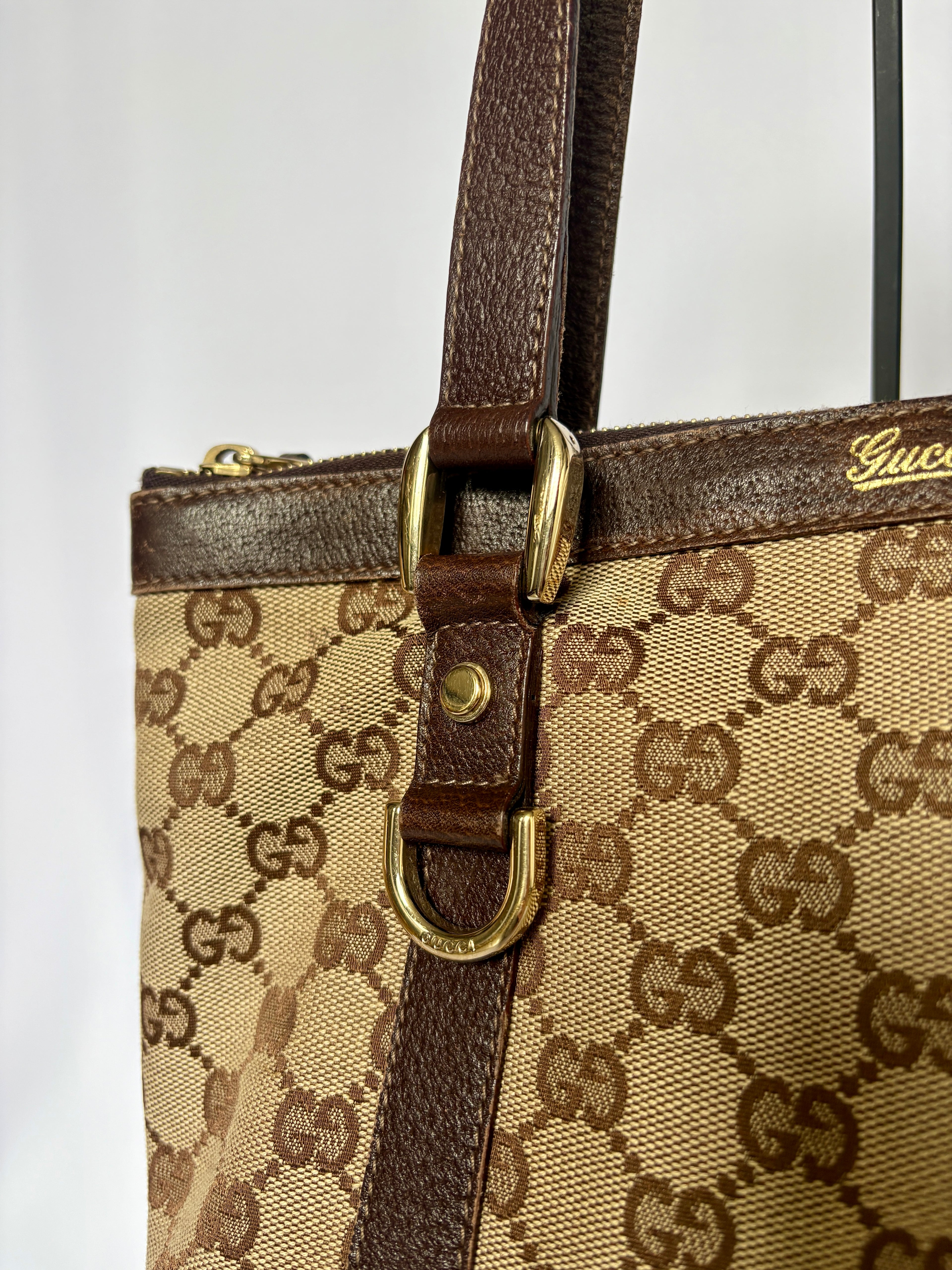 Gucci Abbey Monogram Tote mini beige GG canvas vintage logo goud