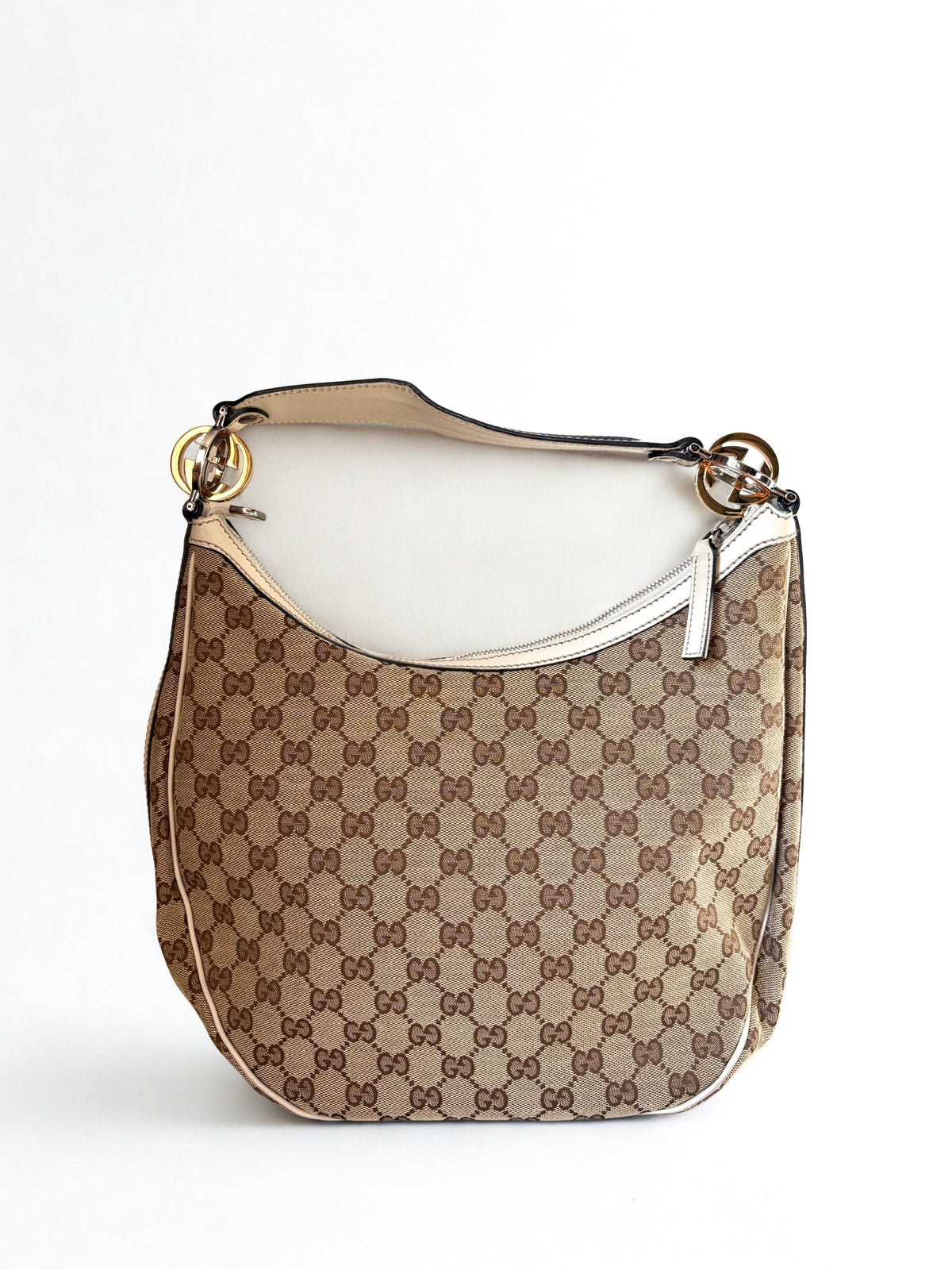 Pre-loved Gucci GG Monogram Canvas Twins Hobo, beige leder