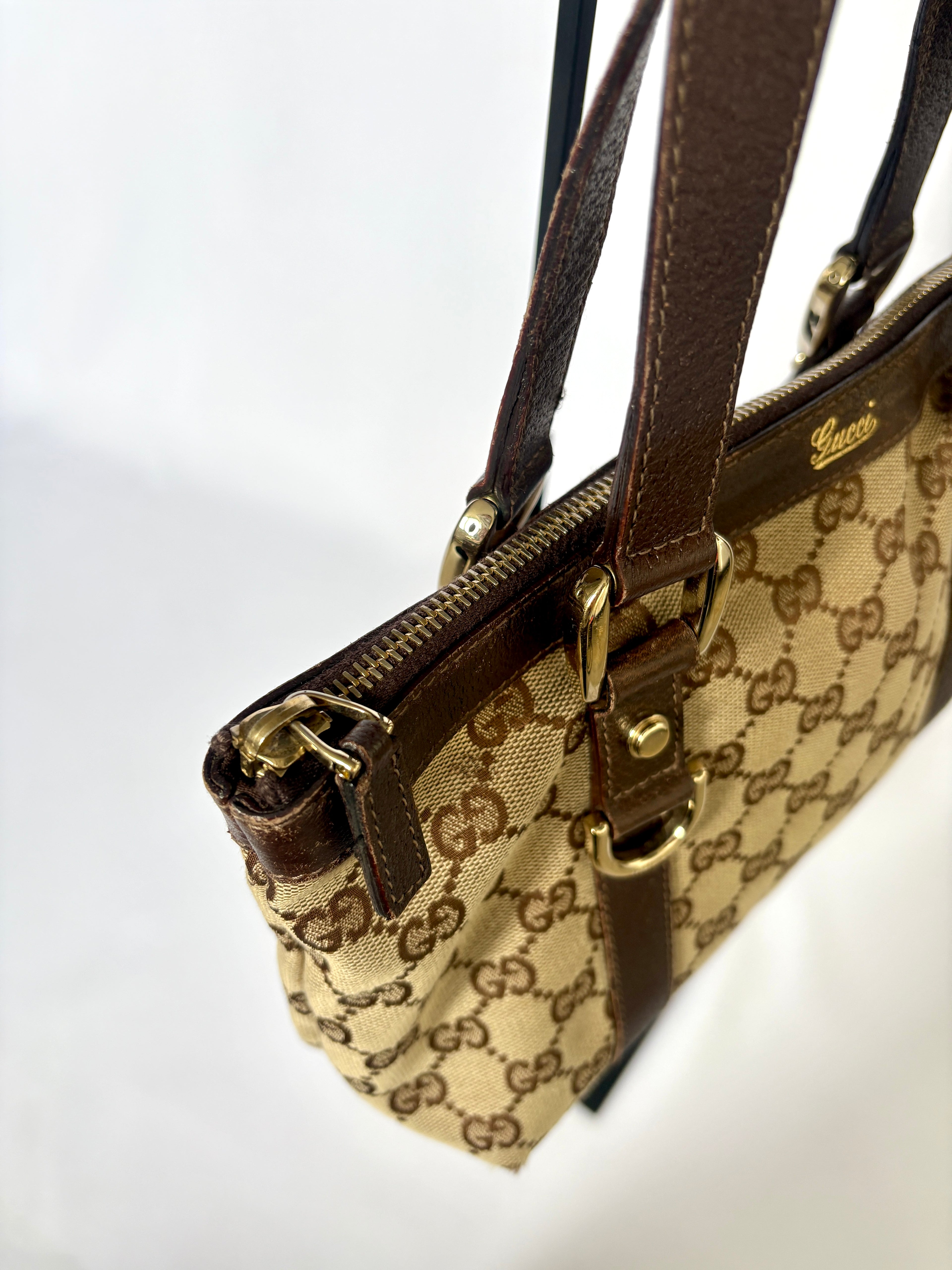 Gucci Abbey Monogram Tote mini beige GG canvas gouden rits 