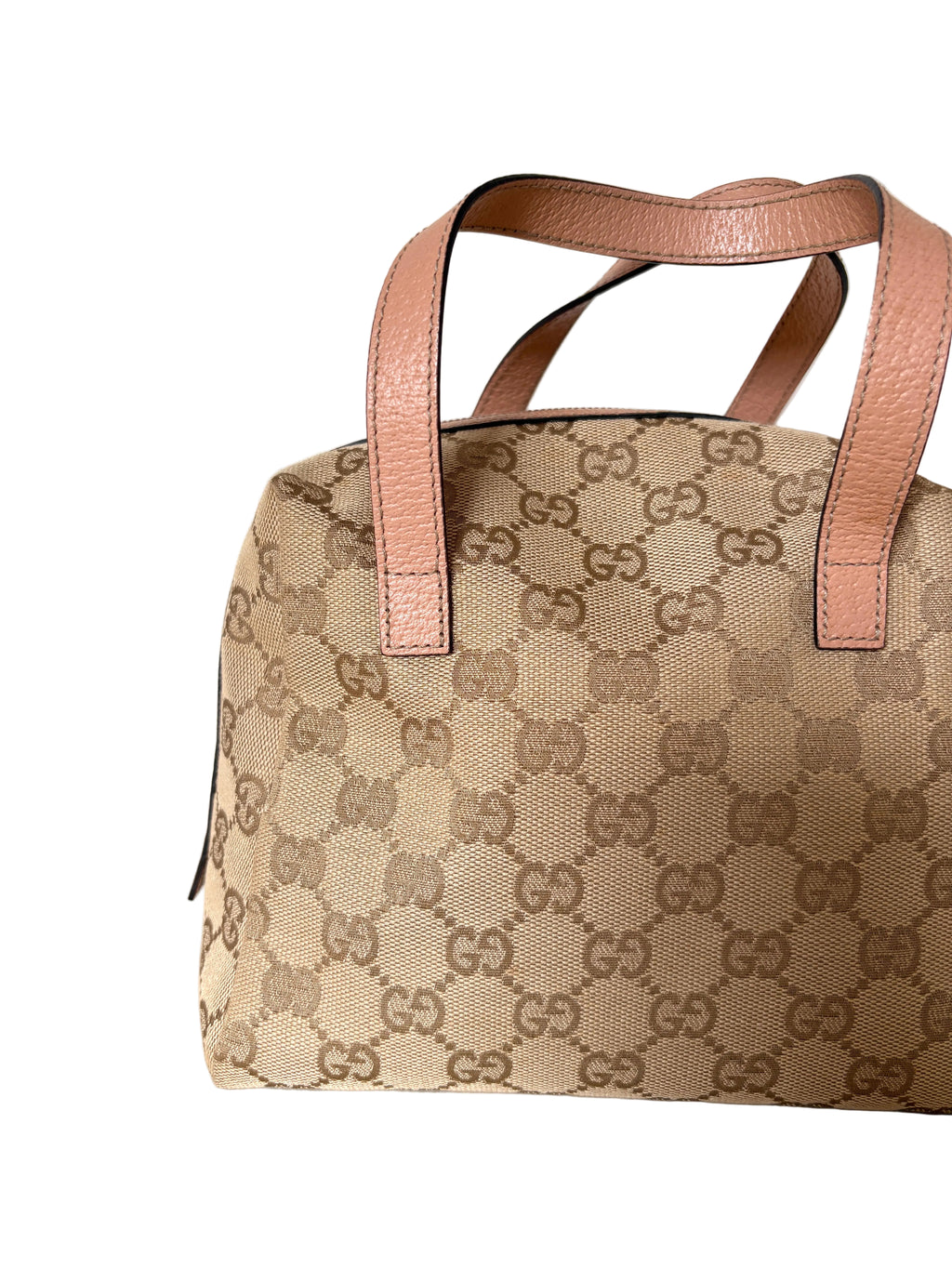 Pre-loved Gucci Balthus Top Handle Pink, beige Monogram canvas, zijaanzicht