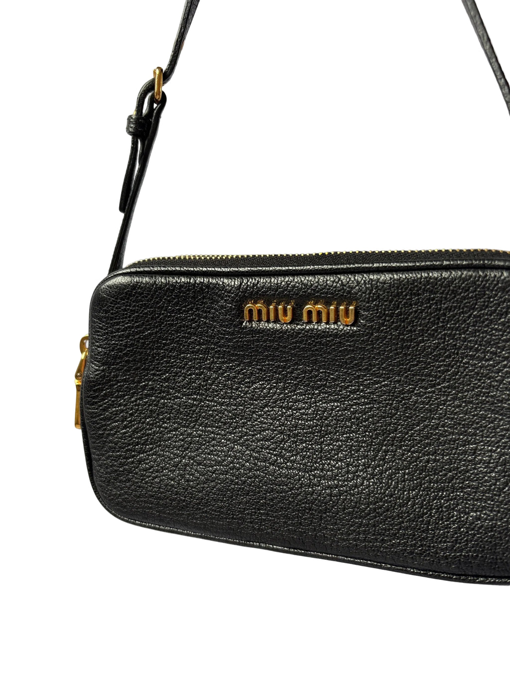 Pre-loved Miu Madras Goatskin Double Zip Pochette Gouden logo