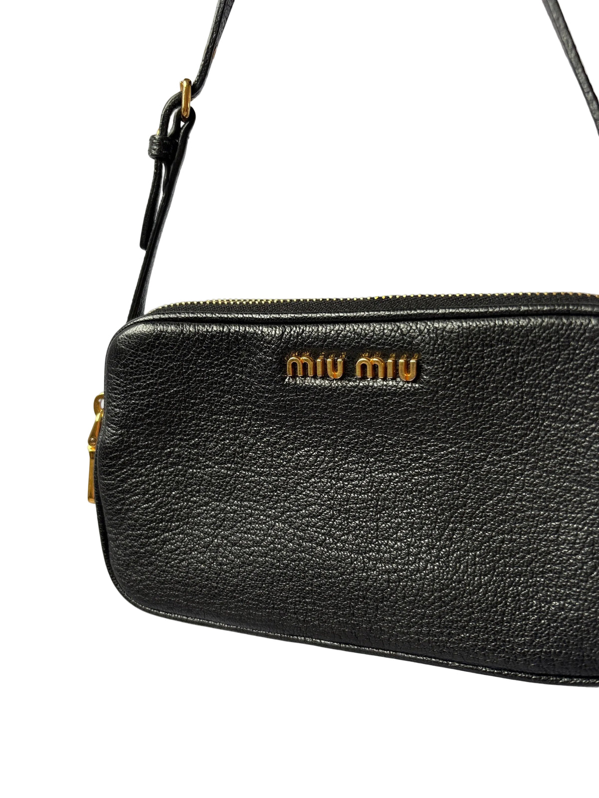 Pre-loved Miu Madras Goatskin Double Zip Pochette Gouden logo