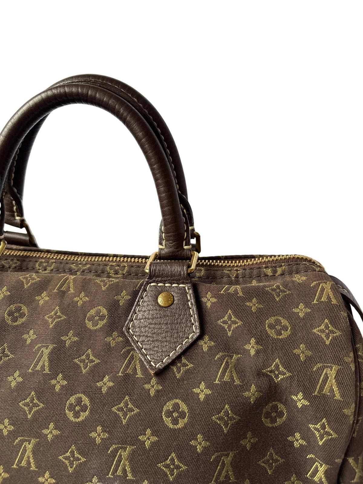 Pre-loved Louis Vuitton Monogram Mini Lin Speedy 30 donkerbruine handles