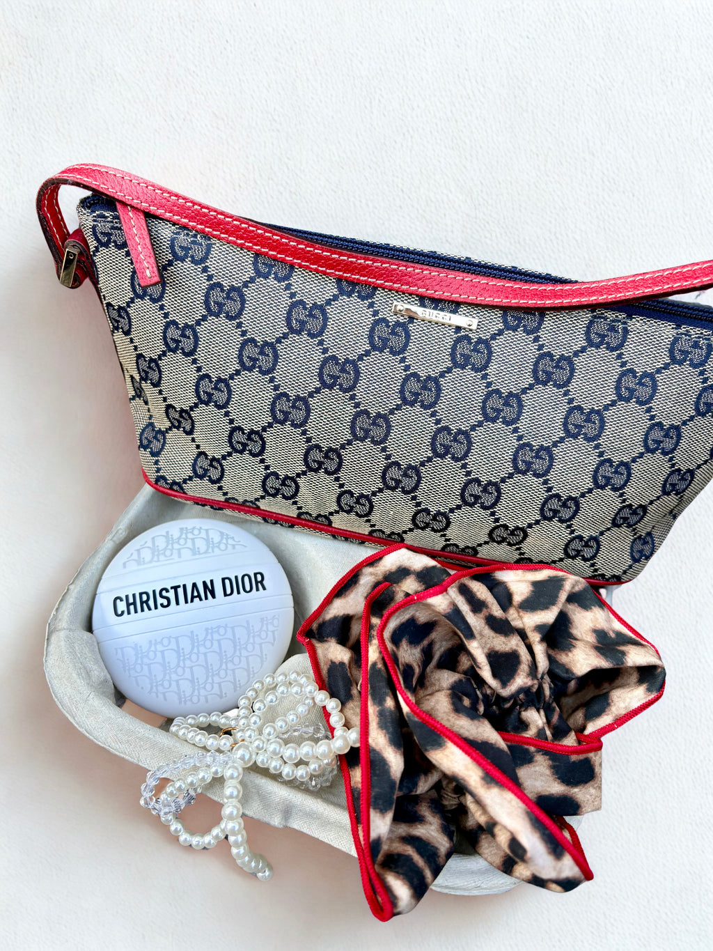 Gucci Pochette Boat Bag navy rood