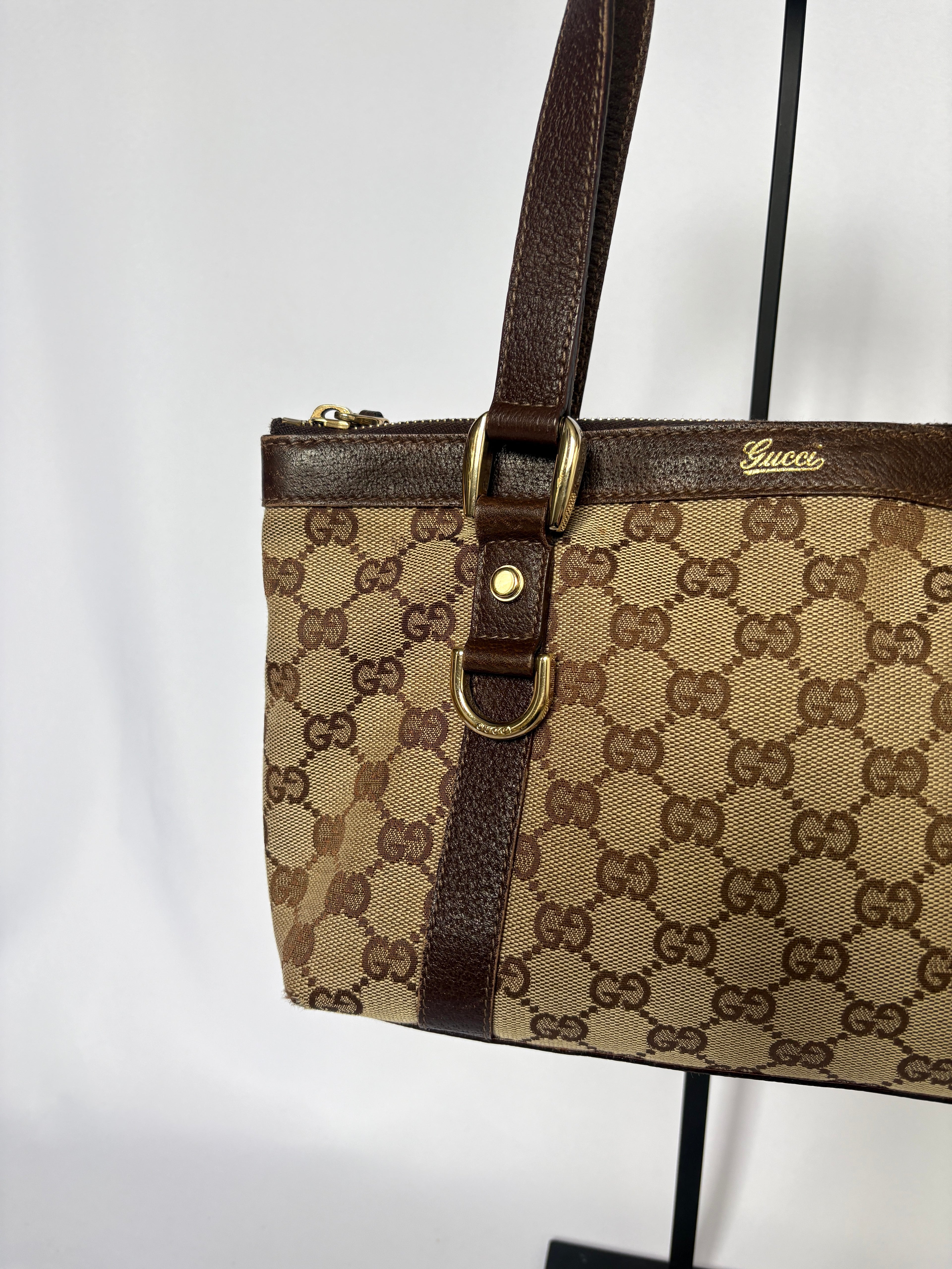 Gucci Abbey Monogram Tote mini beige GG canvas gouden hardware