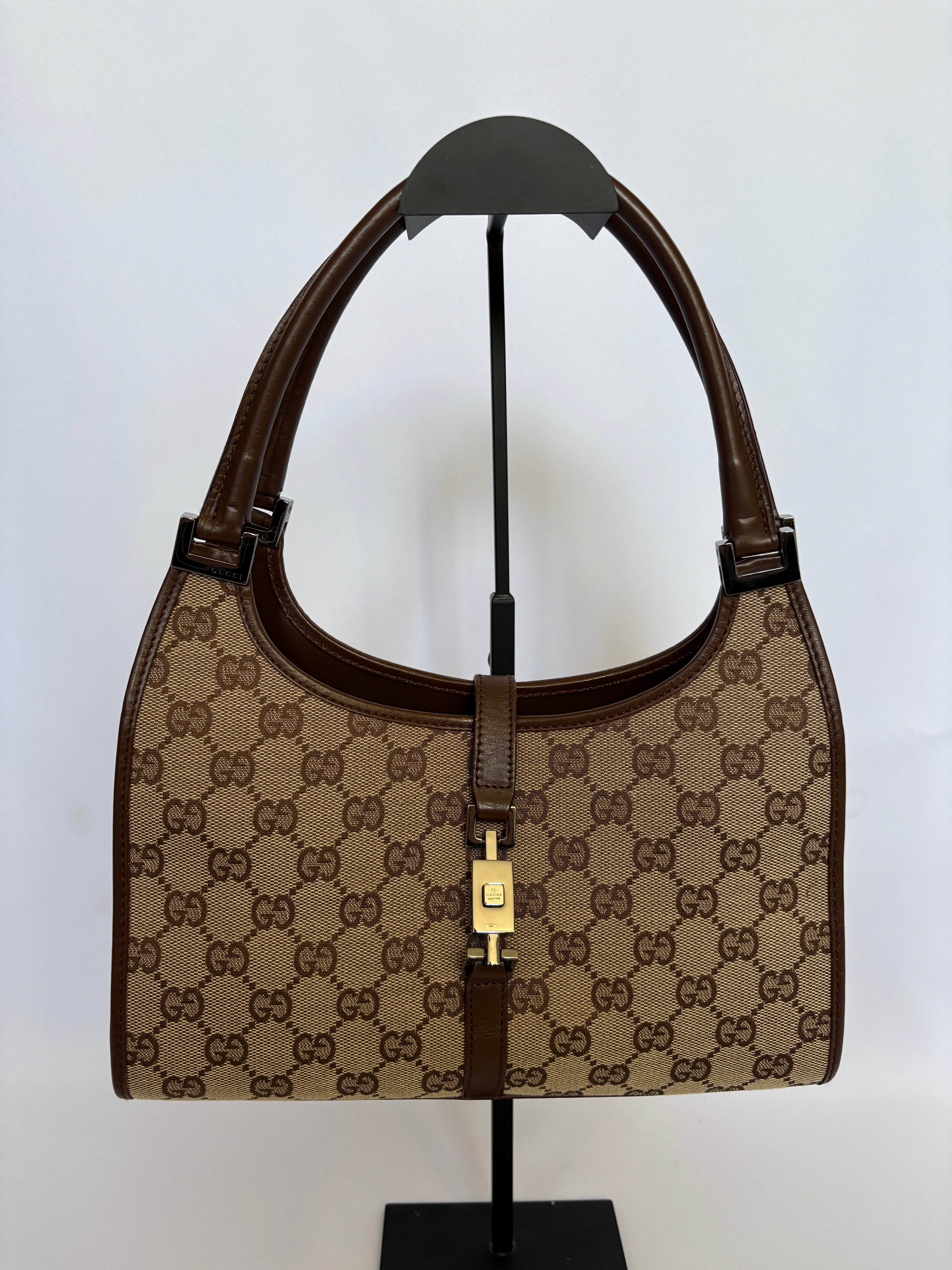 Gucci Jackie Bardot beige canvas handtas