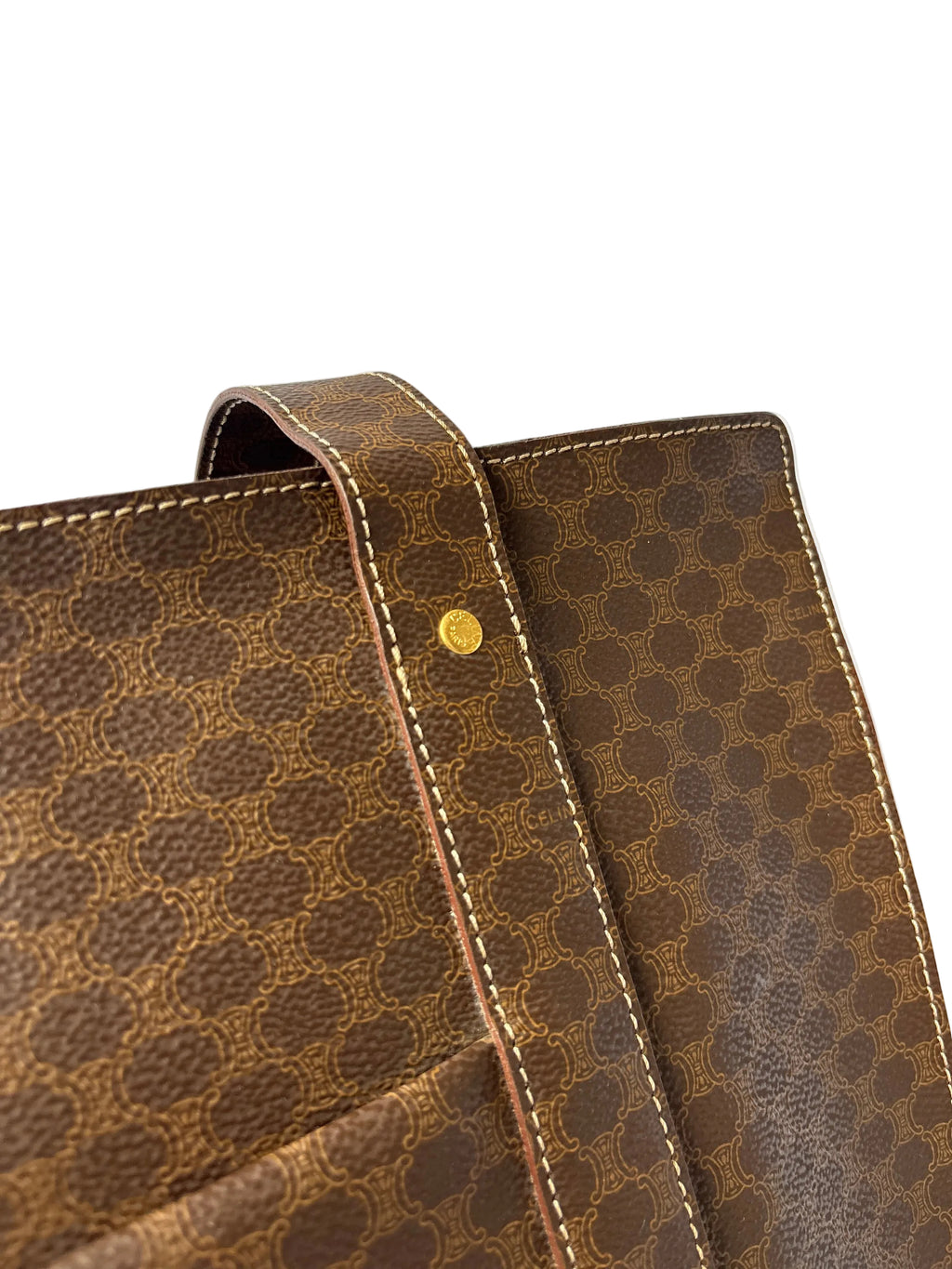Vintage Céline Macadam Tote bruin leder, gouden hardware 