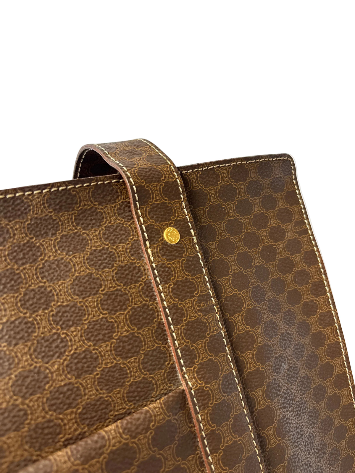 Vintage Céline Macadam Tote bruin leder, gouden hardware 