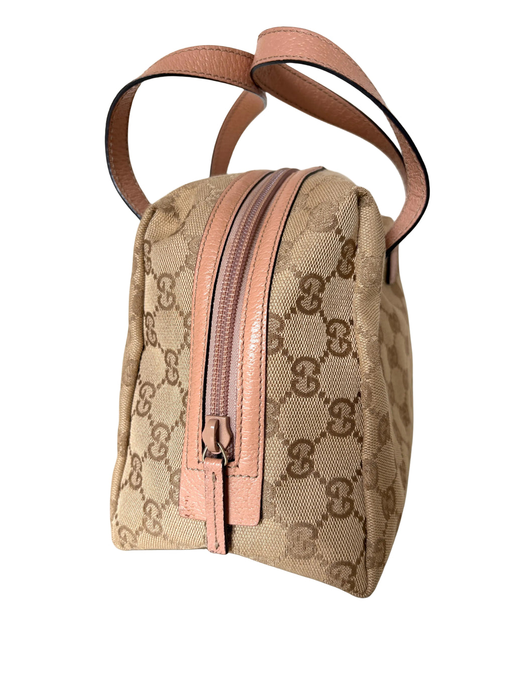 Pre-loved Gucci Balthus Top Handle Pink, beige Monogram canvas, roze leren rits