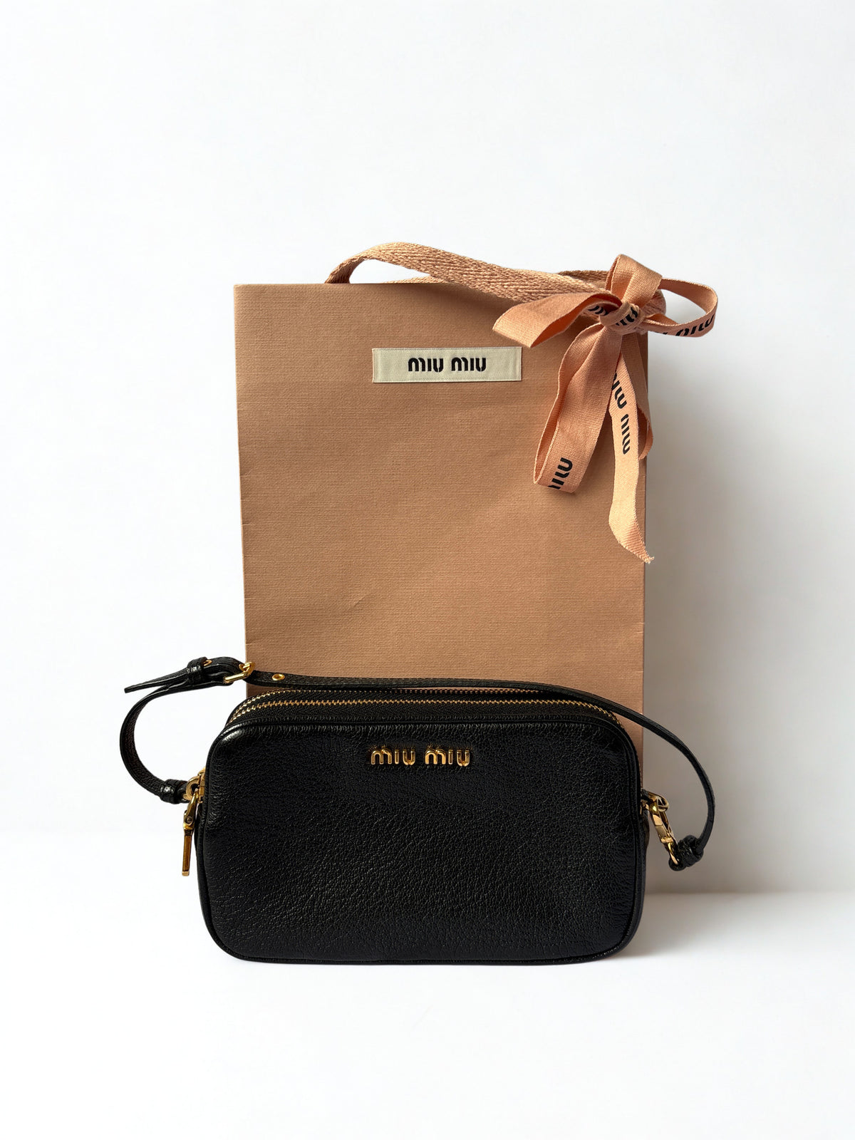 Pre-loved Miu Madras Goatskin Double Zip Pochette Cadeau