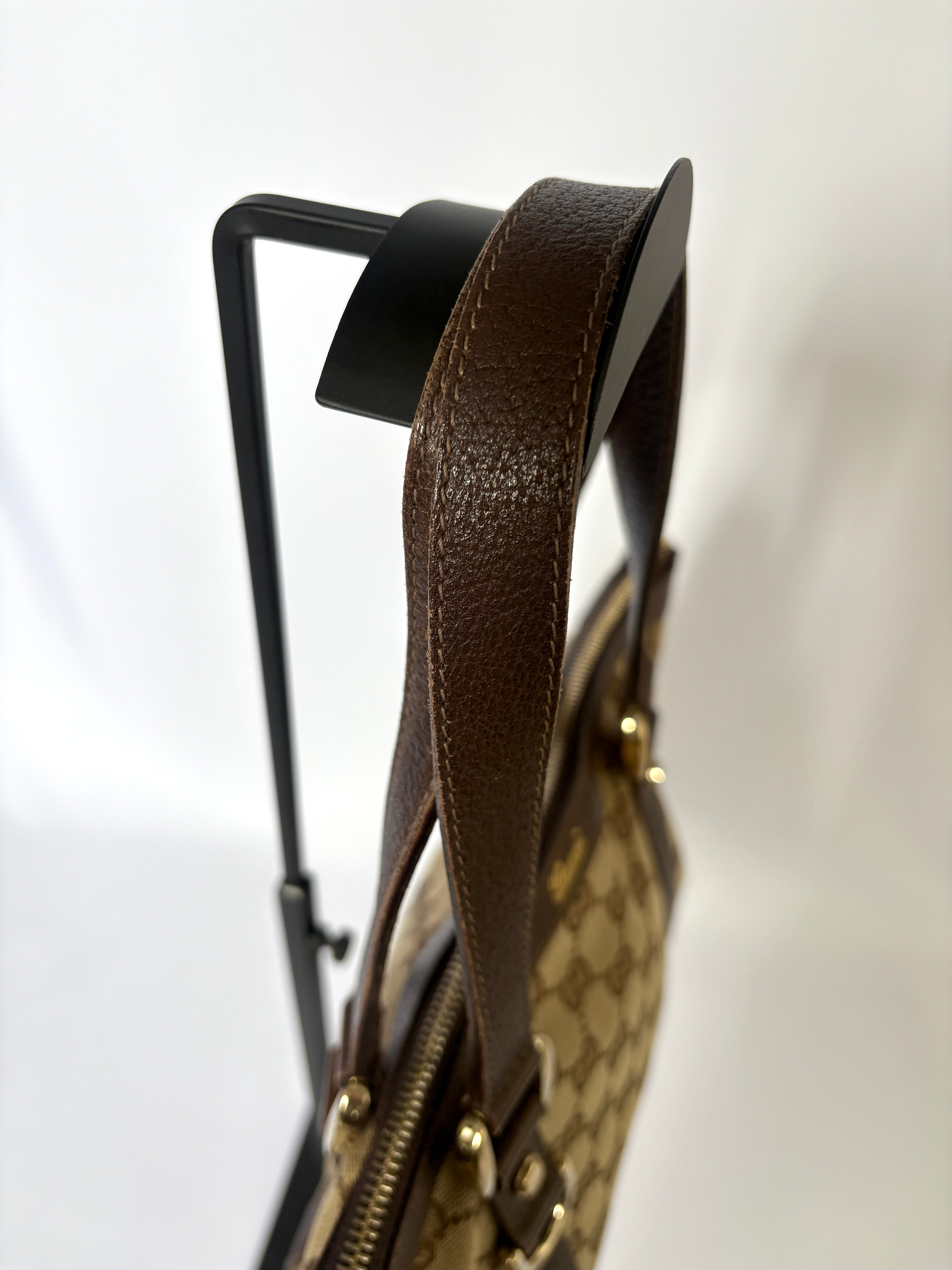 Gucci Abbey Monogram Tote mini beige GG canvas bruine handgrepen