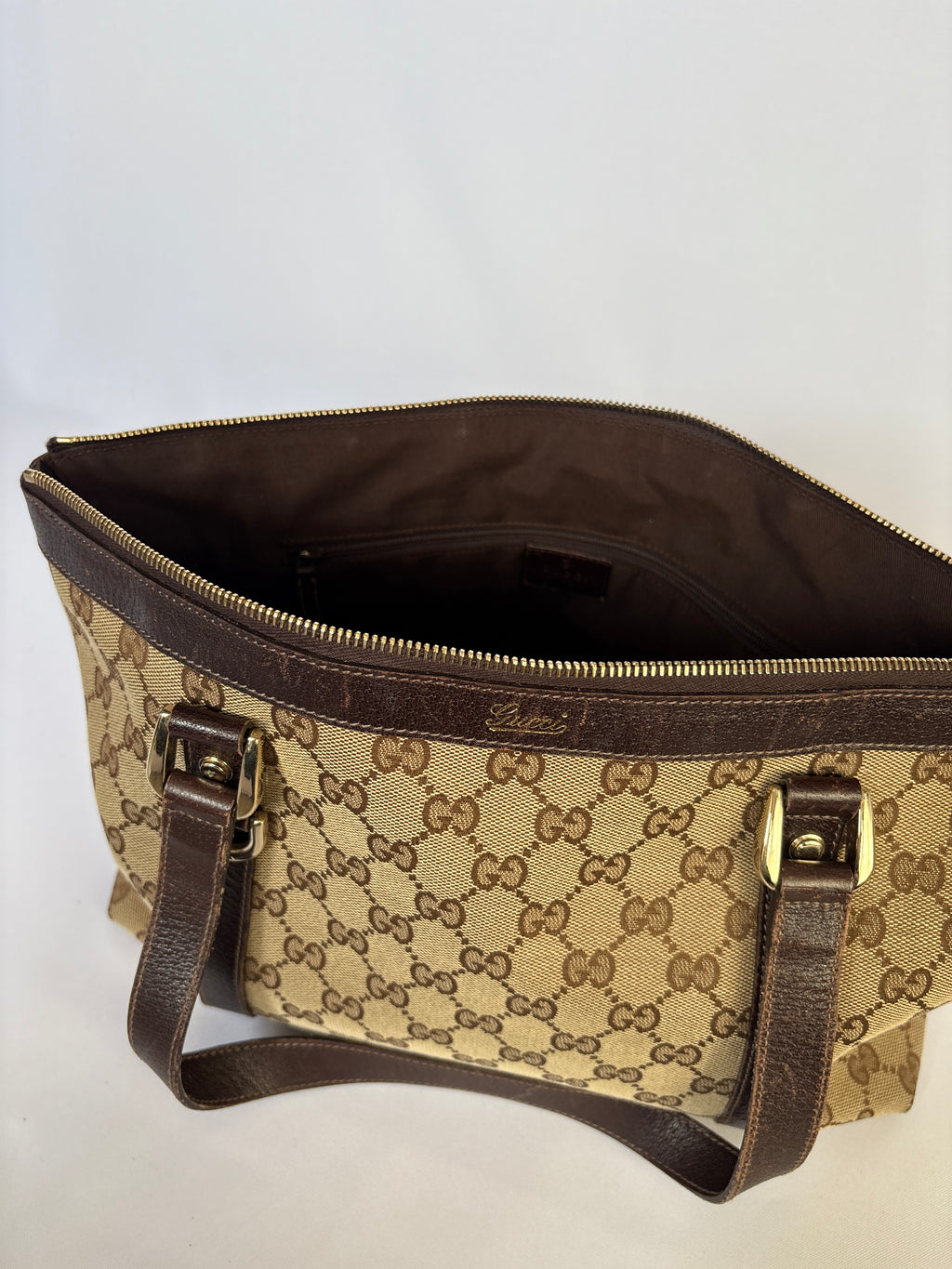 Gucci Abbey Monogram Tote beige GG canvas vintage binnenzijde