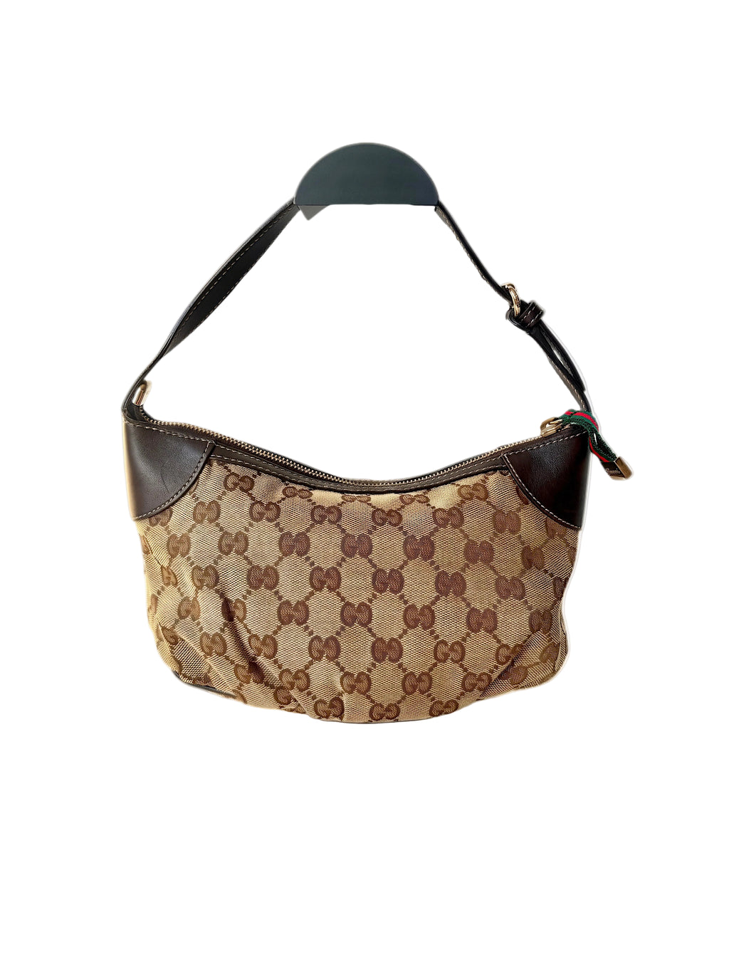 Pre-loved Gucci Pleated Pochette. Beige GG Monogram canvas.