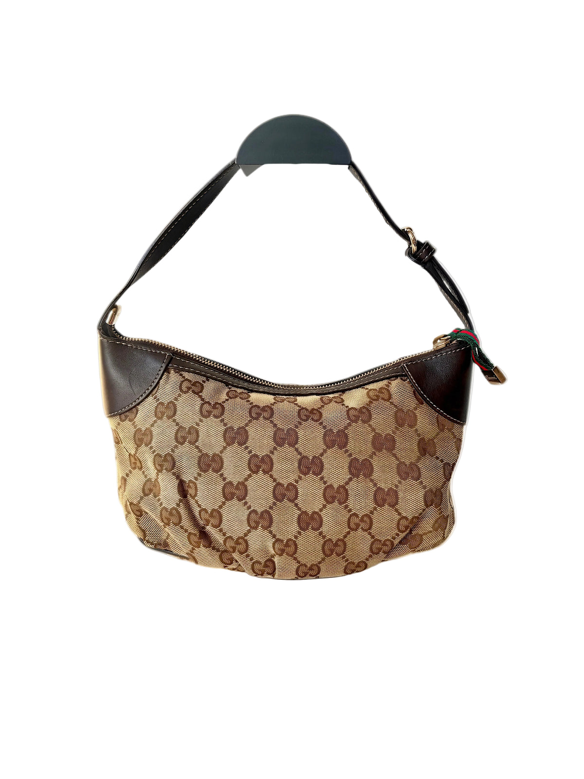 Pre-loved Gucci Pleated Pochette. Beige GG Monogram canvas.